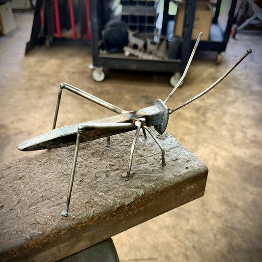 Handcrafted Railroad Spike Grasshopper | 6.5-inch - garden - garden art - Northern Forge, LLC