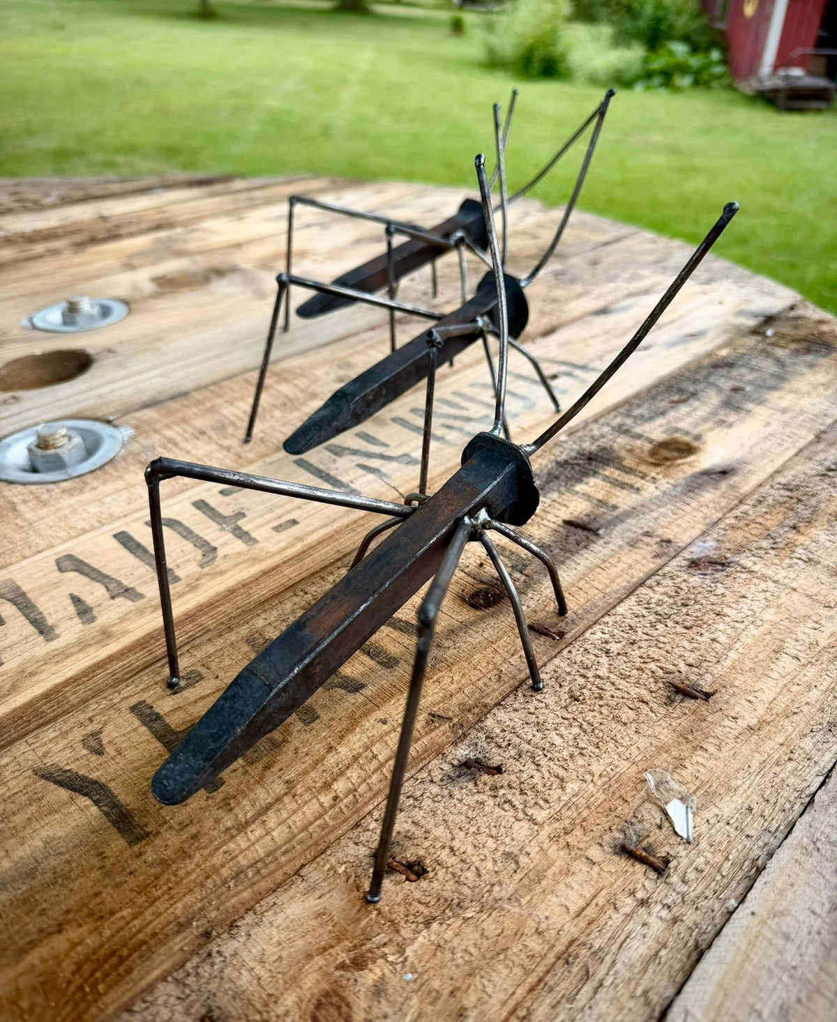 Handcrafted Railroad Spike Grasshopper | 6.5-inch - garden - garden art - Northern Forge, LLC