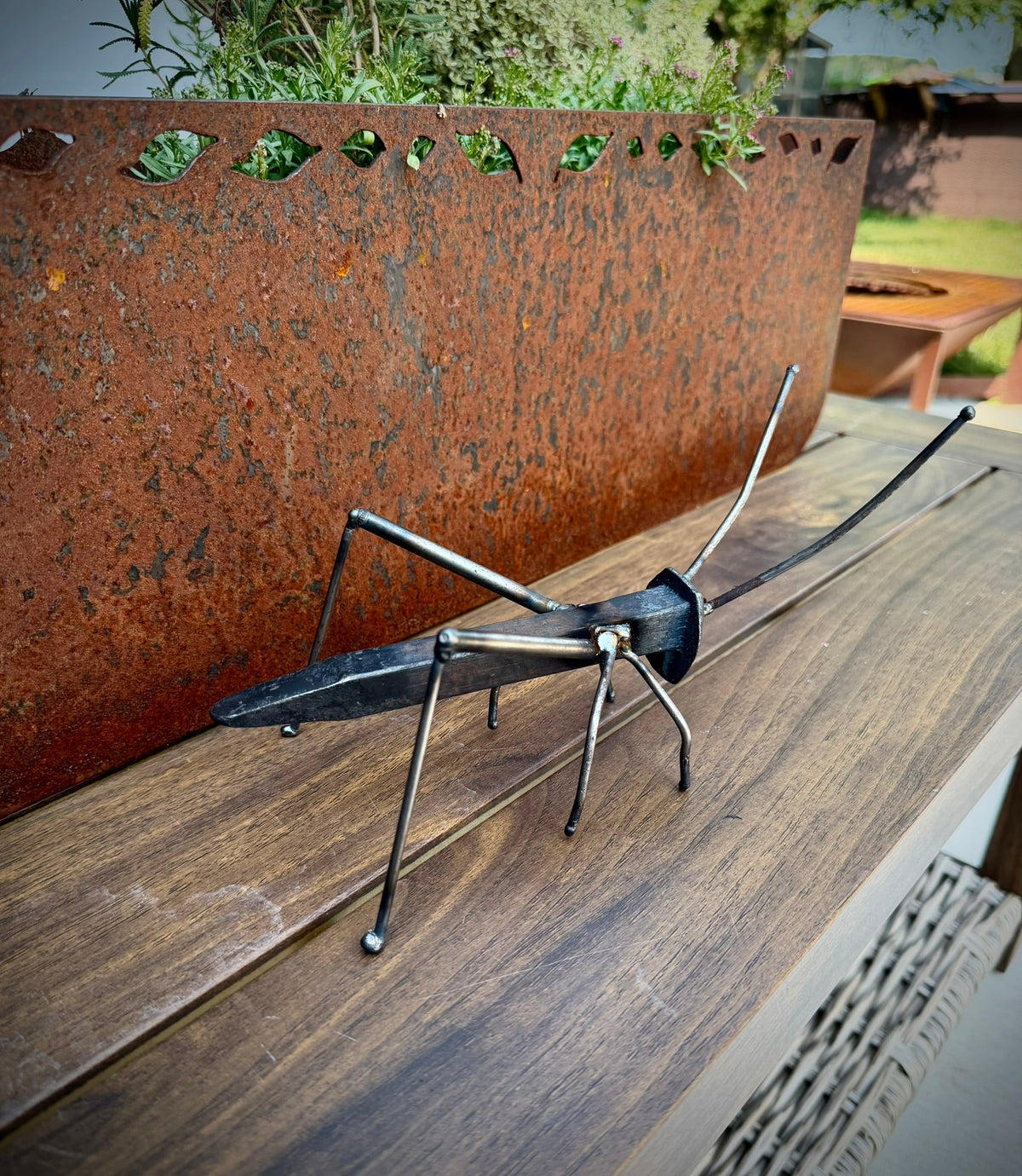 Handcrafted Railroad Spike Grasshopper | 6.5-inch - garden - garden art - Northern Forge, LLC