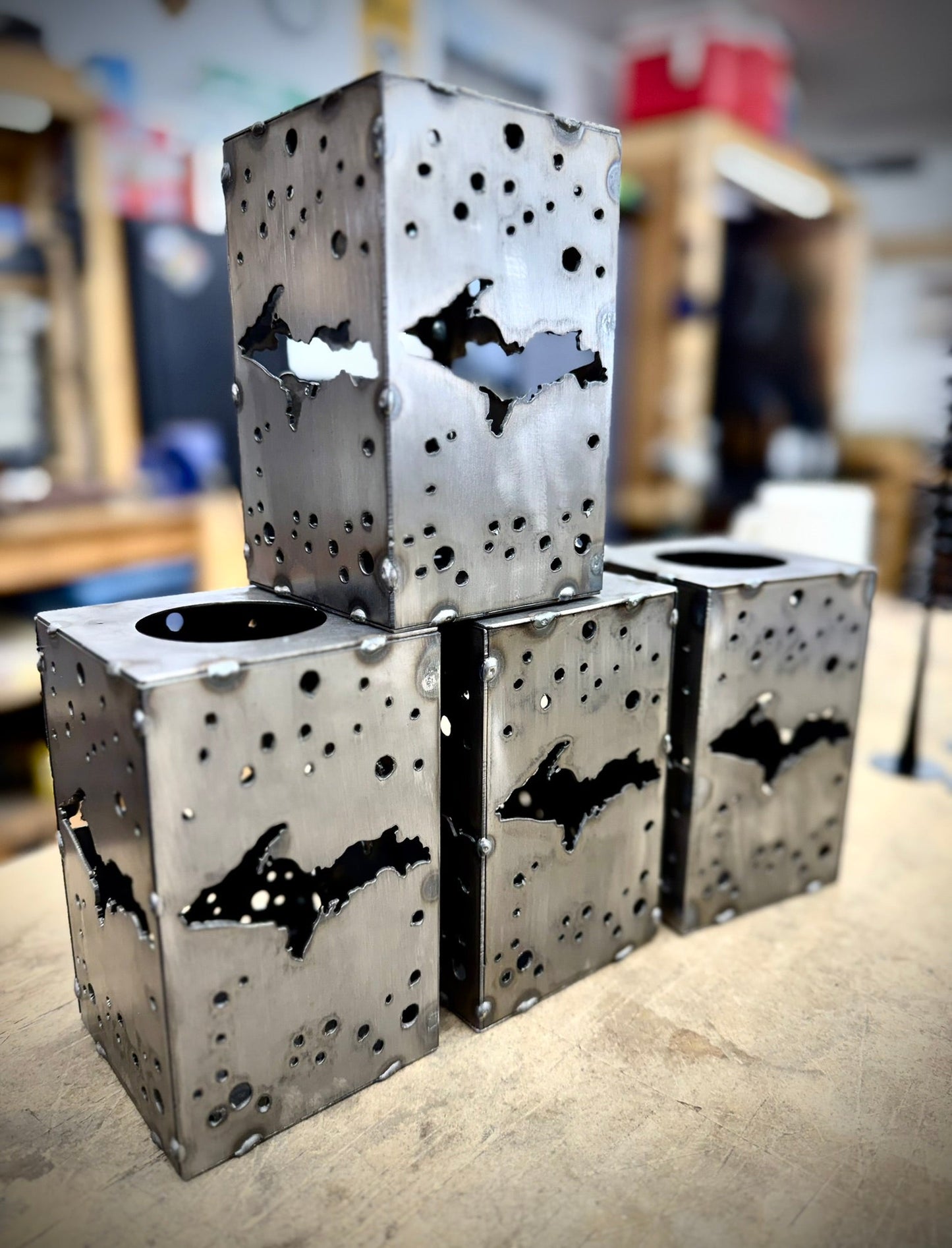 Hanging WI Stars Steel Solar Cube | 6.5 in. | Choose Your State - accent lights - hanging solar light - Northern Forge, LLC