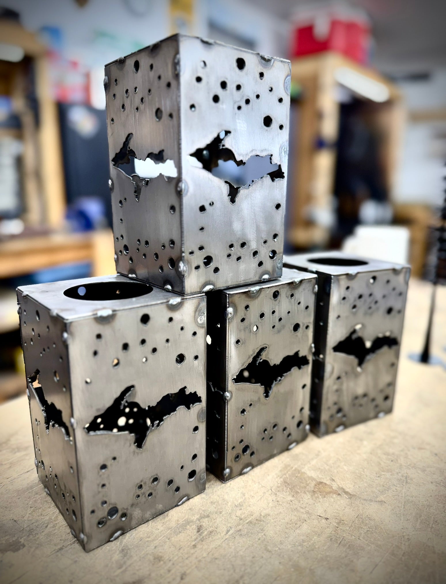 Hanging WI Stars Steel Solar Cube | 6.5 in. | Choose Your State - accent lights - hanging solar light - Northern Forge, LLC