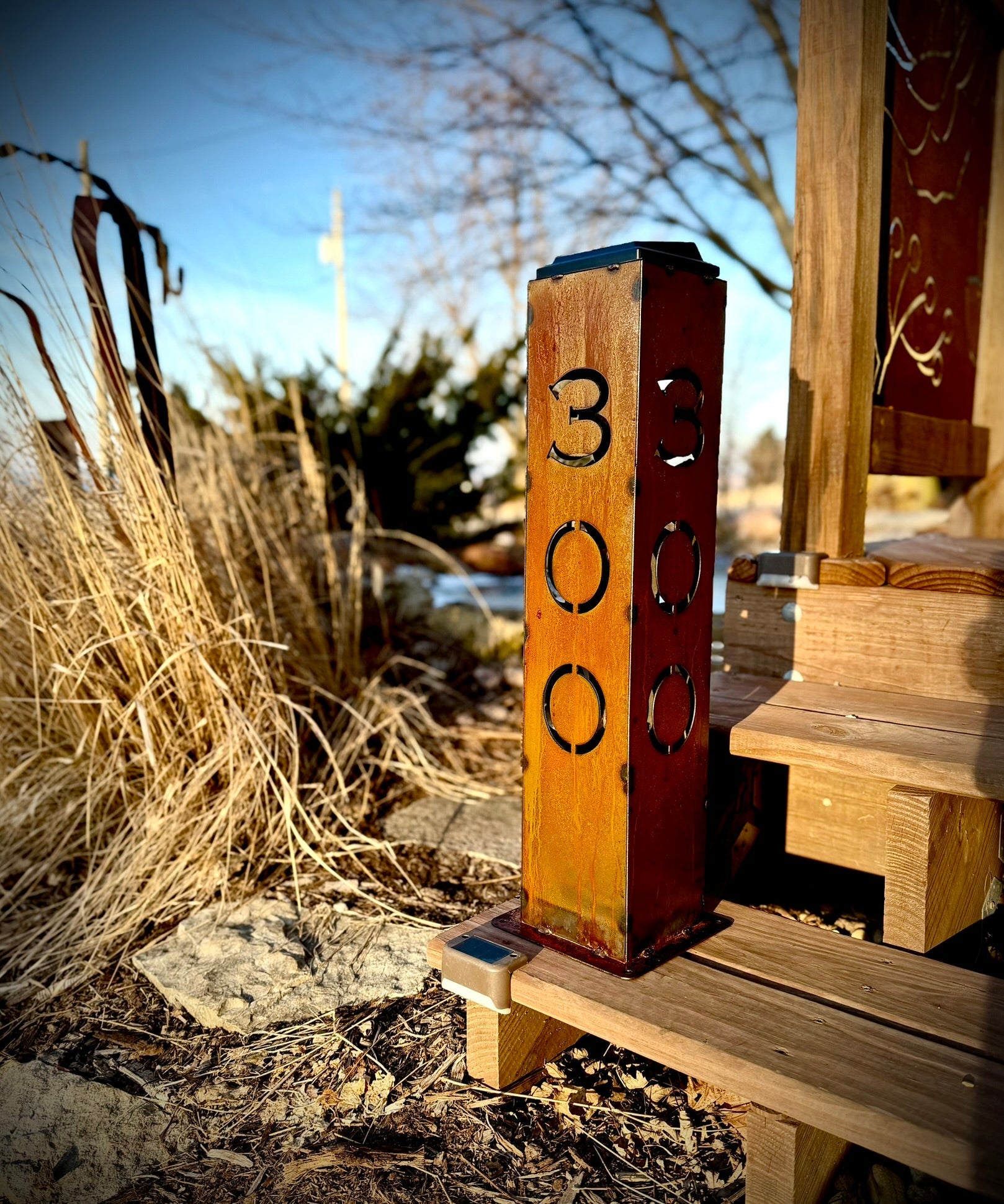Home Address Solar Pillar Light - Steel - address - address light - Northern Forge, LLC