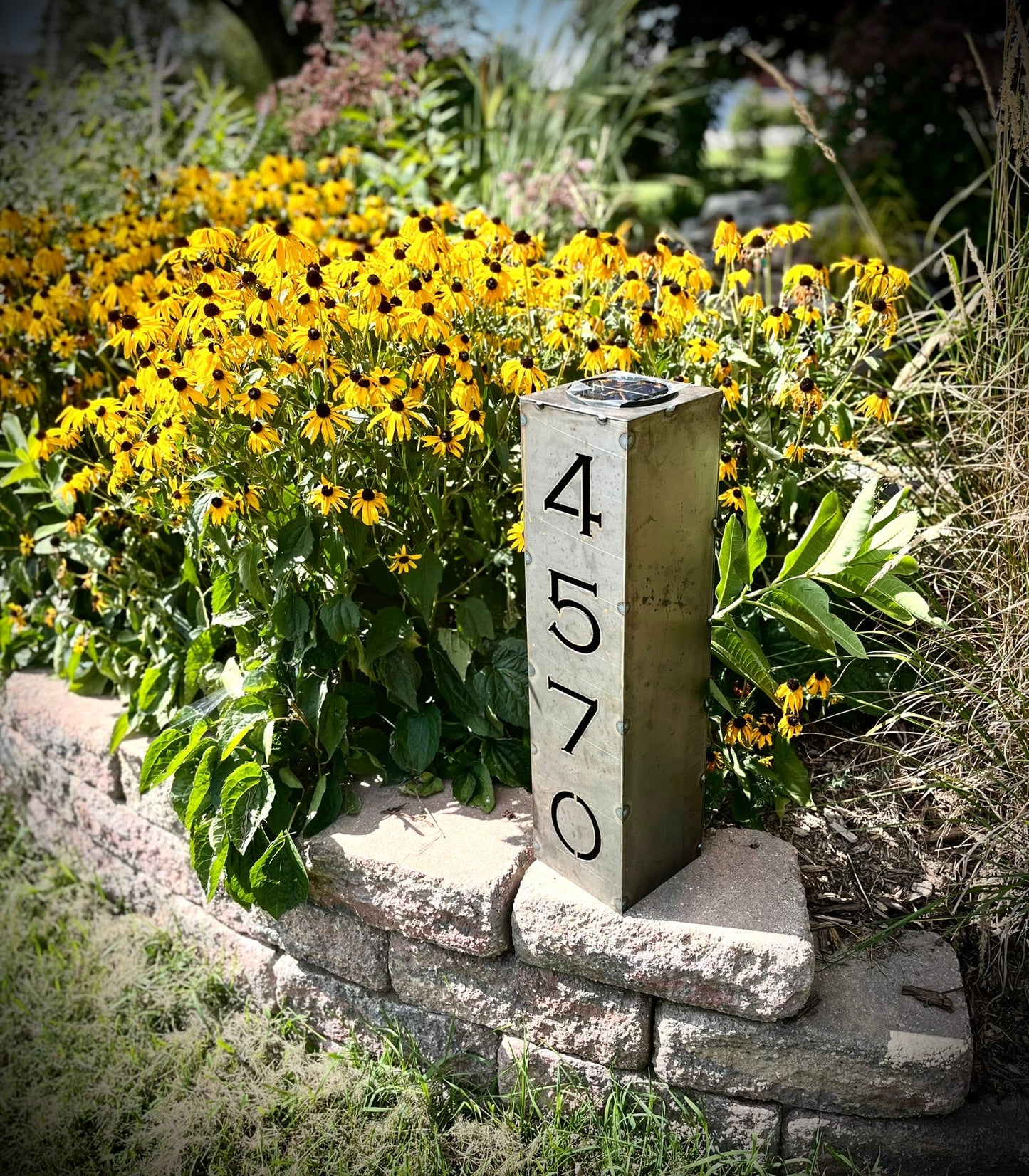 Home Address Solar Pillar Light - Steel - address - address pillar - Northern Forge, LLC