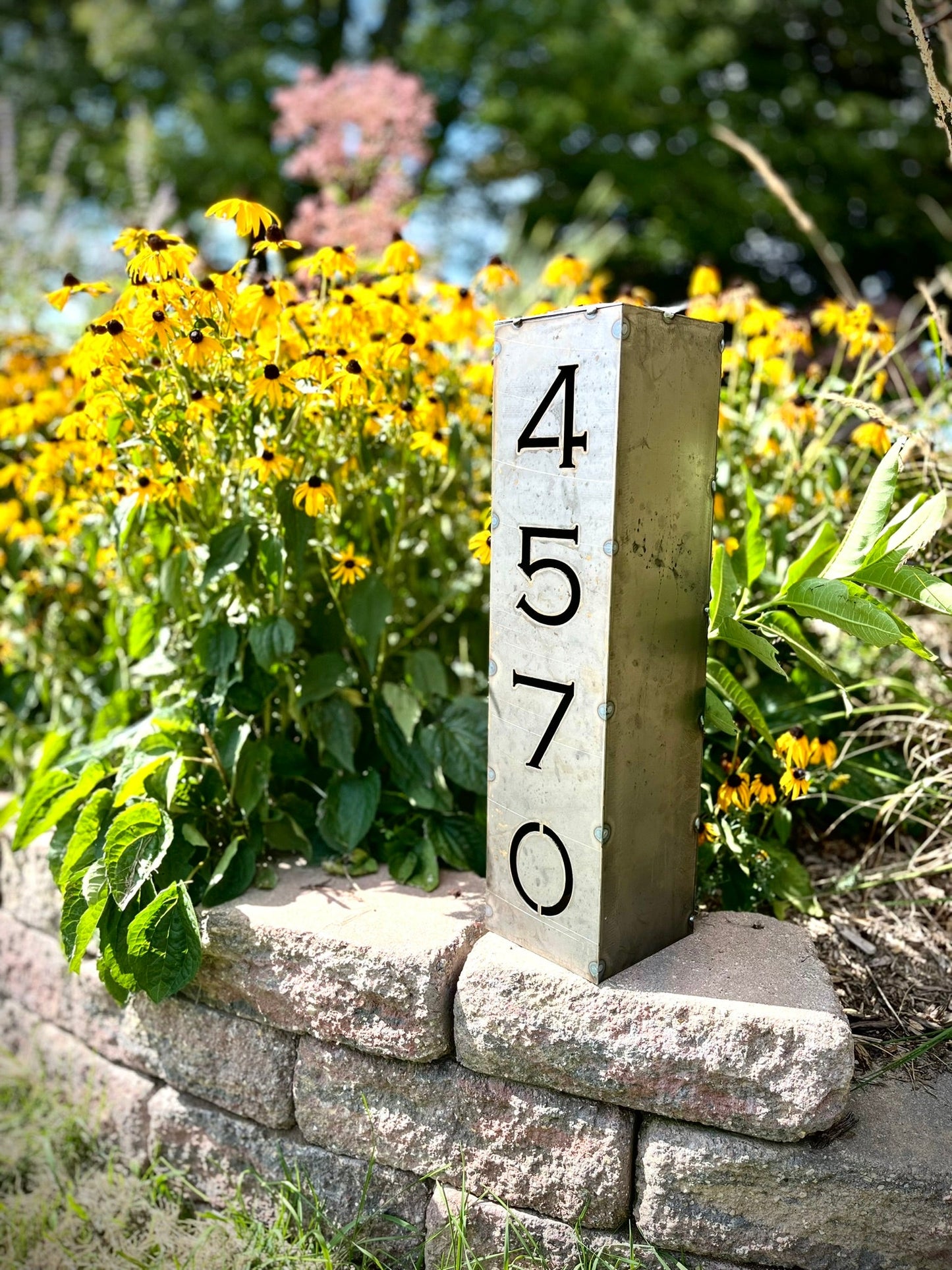 Home Address Solar Pillar Light - Steel - address - address pillar - Northern Forge, LLC