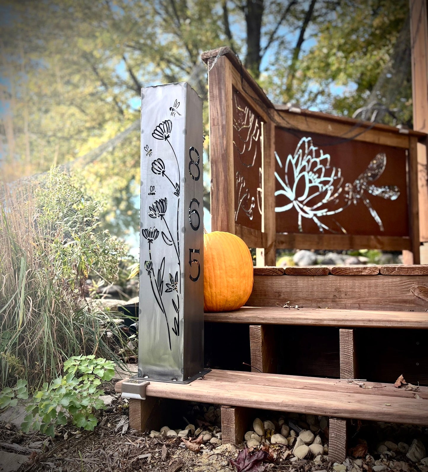 Home Address Wildflower Solar Pillar Light - Steel - address - address light - Northern Forge, LLC