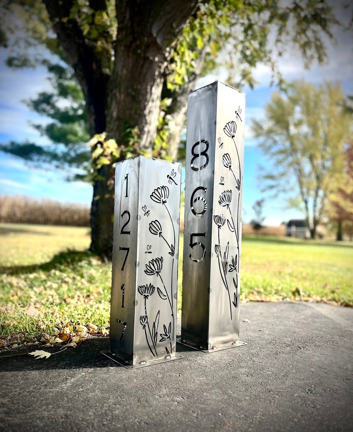 Home Address Wildflower Solar Pillar Light - Steel - address - address light - Northern Forge, LLC