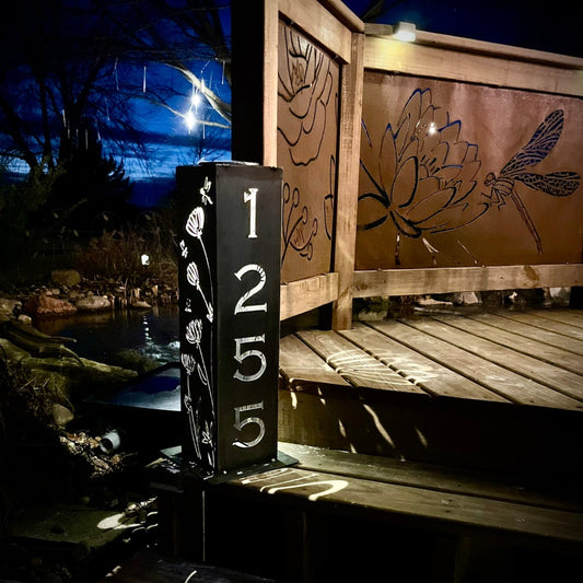 Home Address Wildflower Solar Pillar Light - Steel - address - address light - Northern Forge, LLC