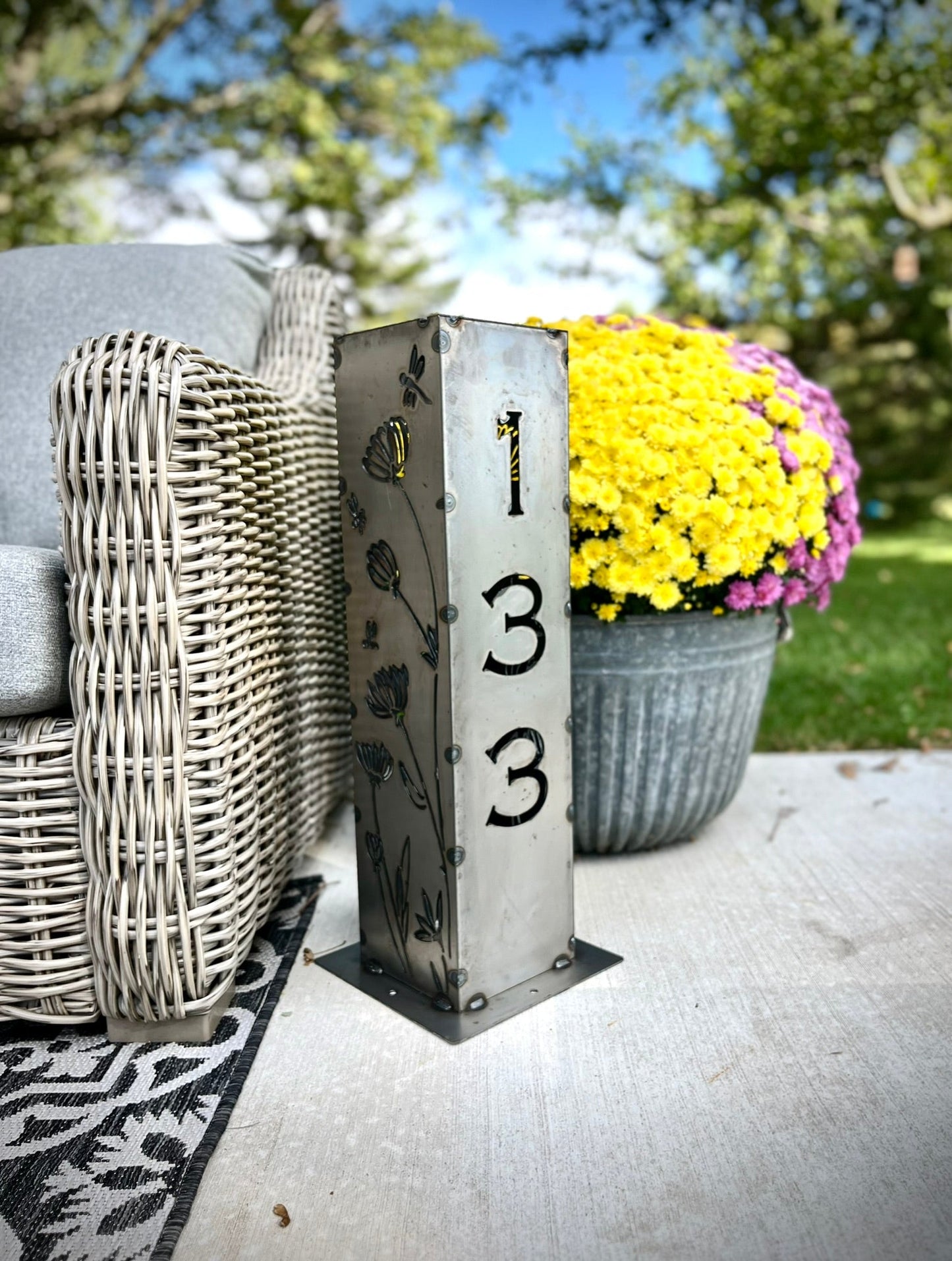 Home Address Wildflower Solar Pillar Light - Steel - address - address light - Northern Forge, LLC