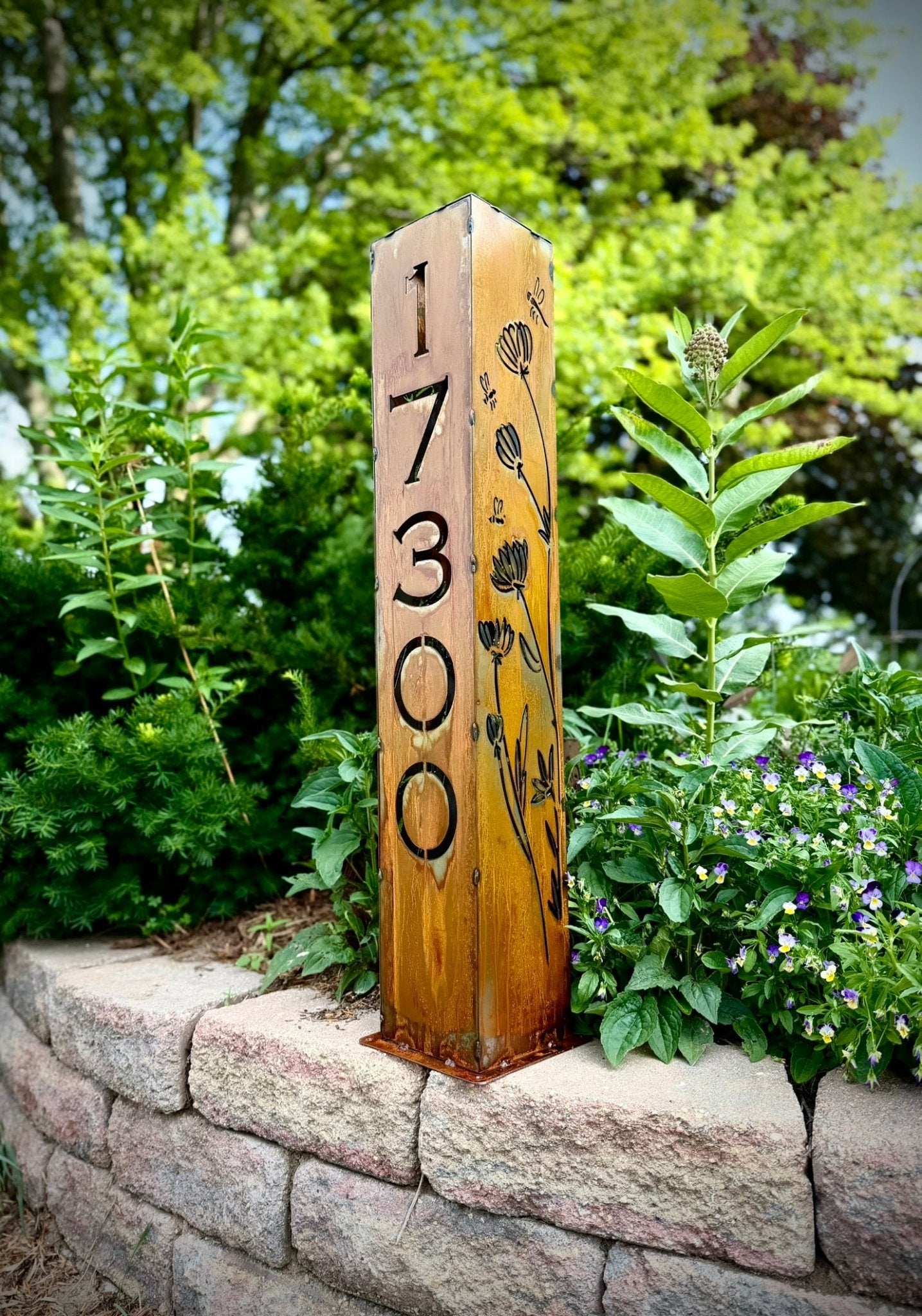 Home Address Wildflower Solar Pillar Light - Steel - address - address light - Northern Forge, LLC