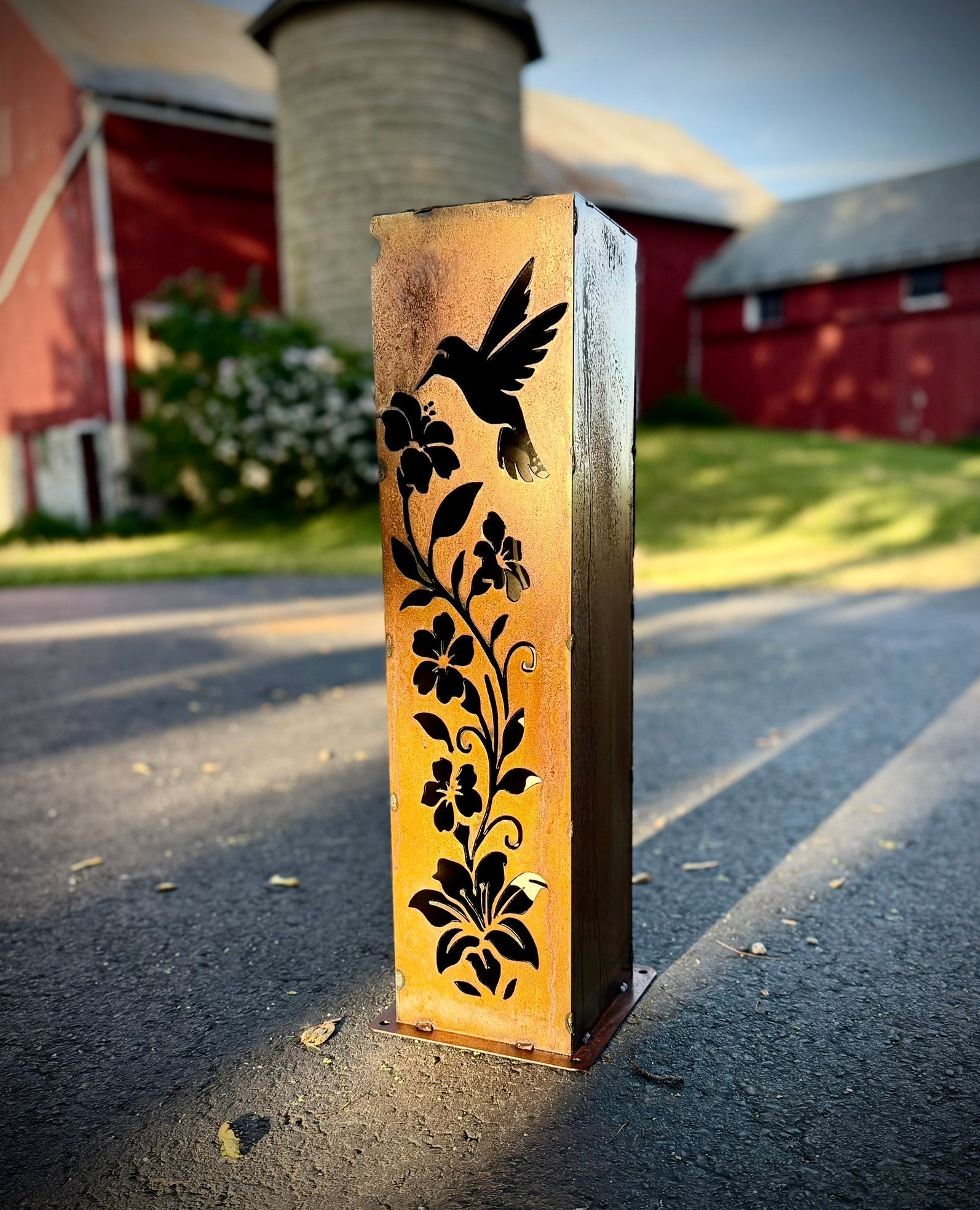 Hummingbird Garden Glow Solar Luminary Pillar - Steel - hummingbird - hummingbird luminary - Northern Forge, LLC