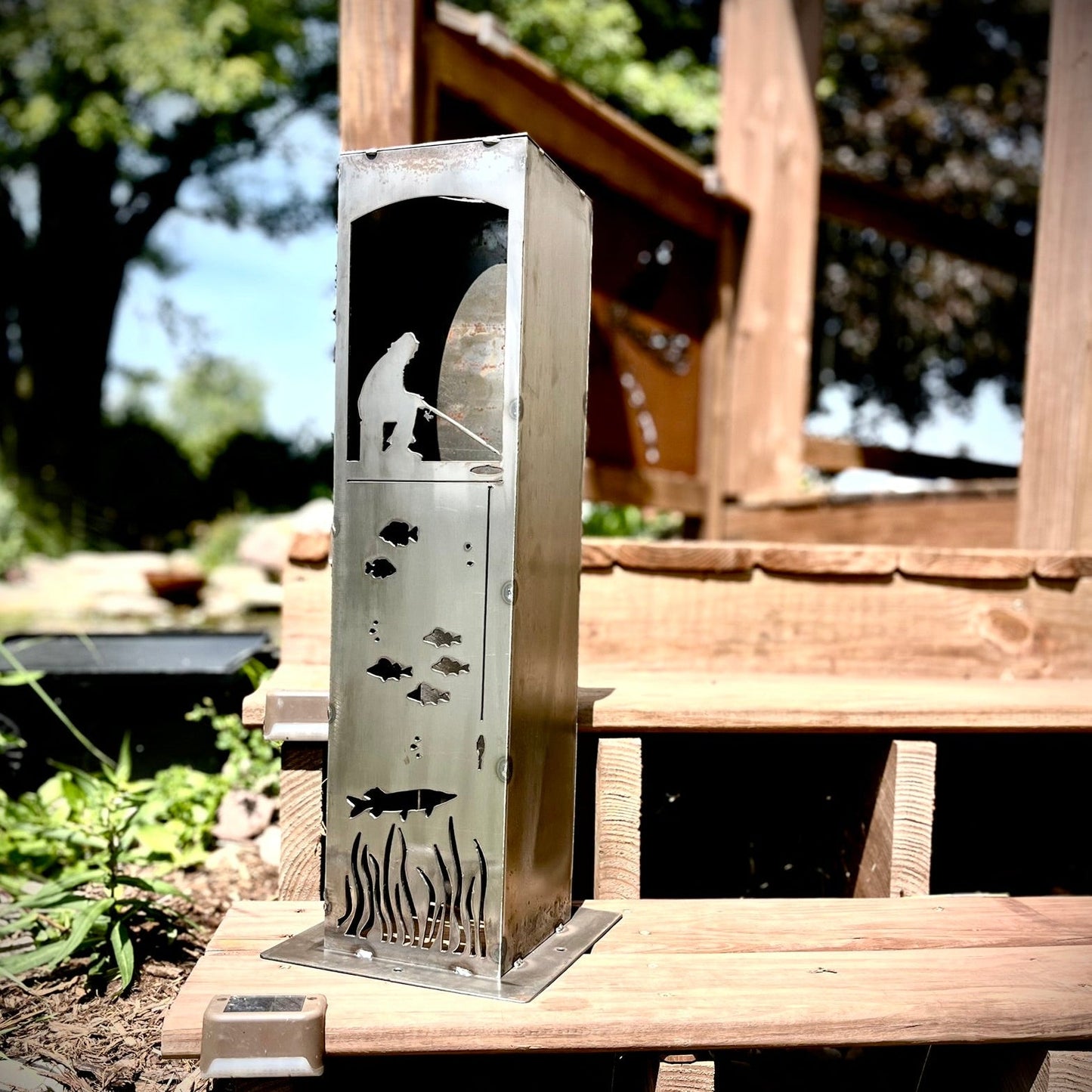 Ice Fishing Pillar Luminary w/ Solar Cap - fish pillars - fishing lights - Northern Forge, LLC