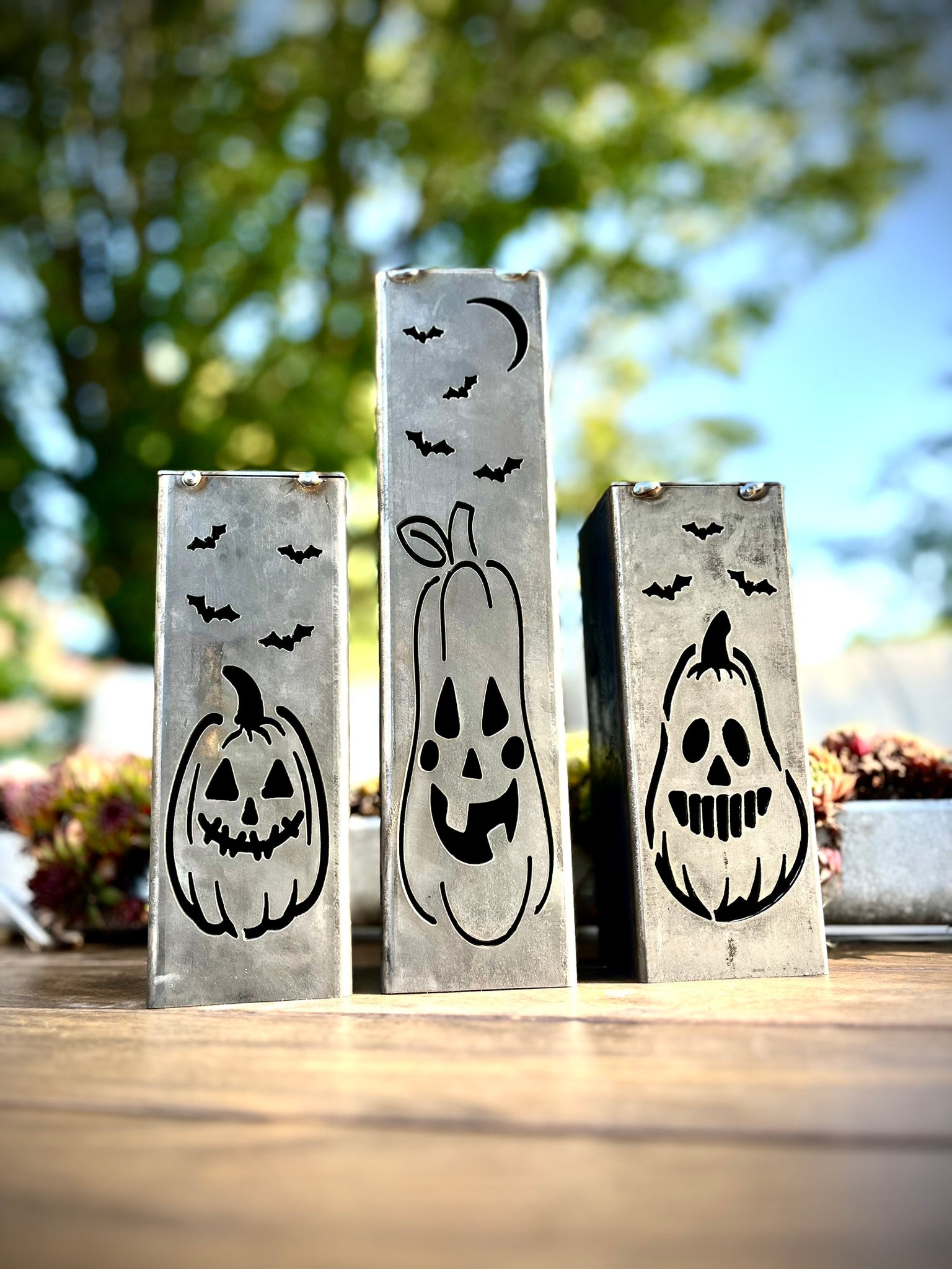 Jack - O - Lantern Solar Tube Lights - Steel - dead tree solar light - halloween - Northern Forge, LLC