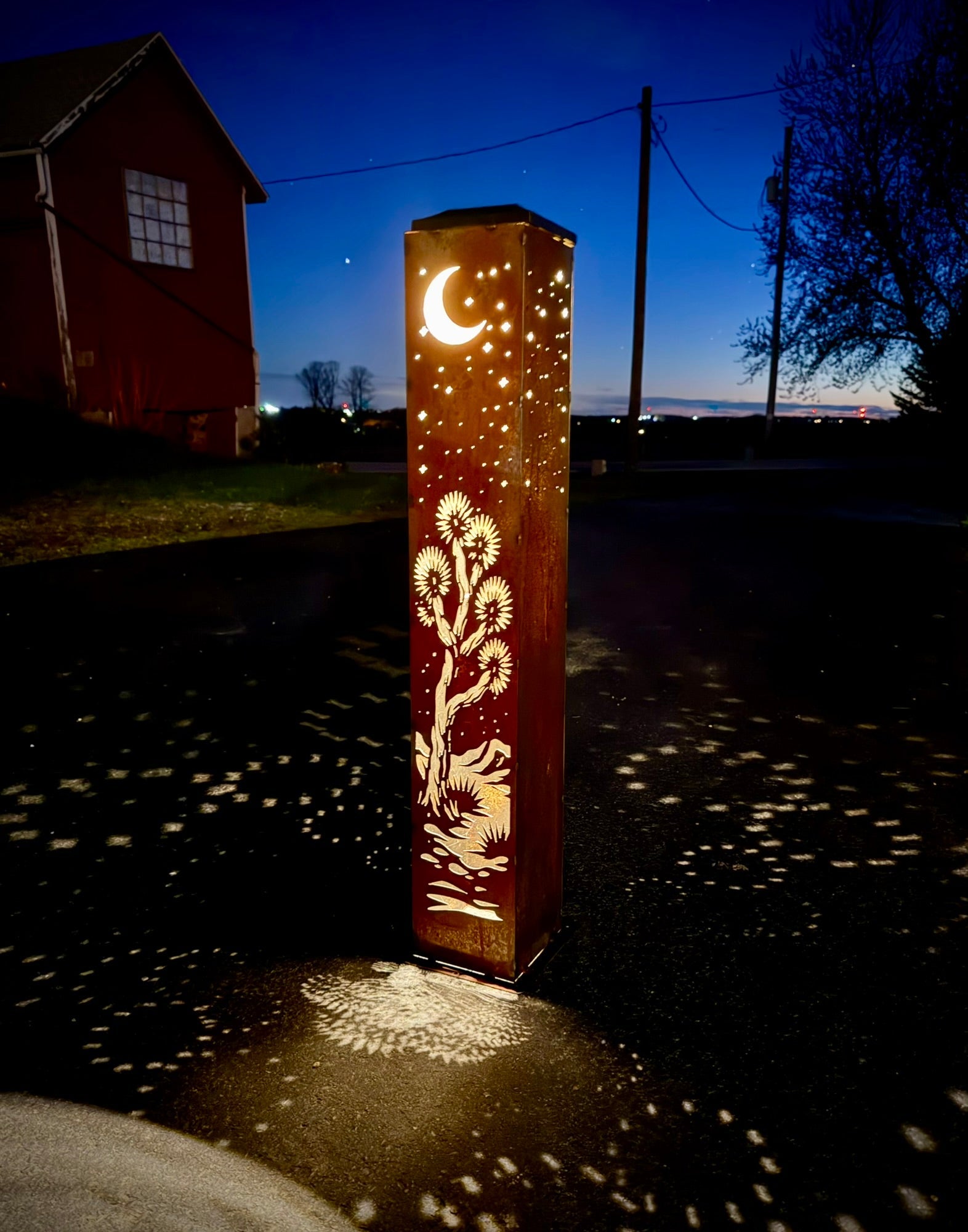 Joshua Moon Luminary Pillar w/ Solar Cap | Multiple Sizes | Steel - arizona metal art - cactus metal - Northern Forge, LLC