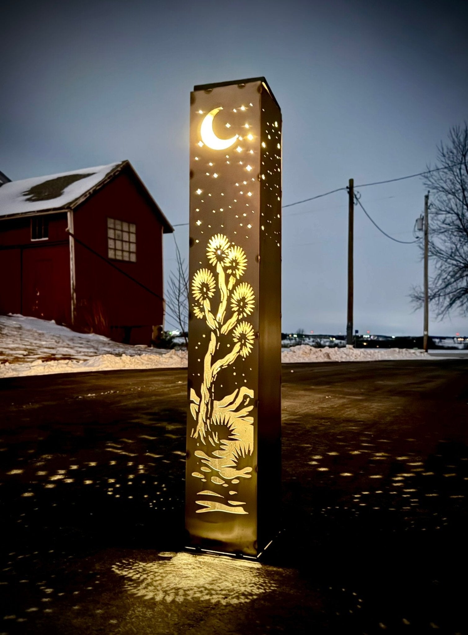 Joshua Moon Luminary Pillar w/ Solar Cap | Multiple Sizes | Steel - arizona metal art - cactus metal - Northern Forge, LLC