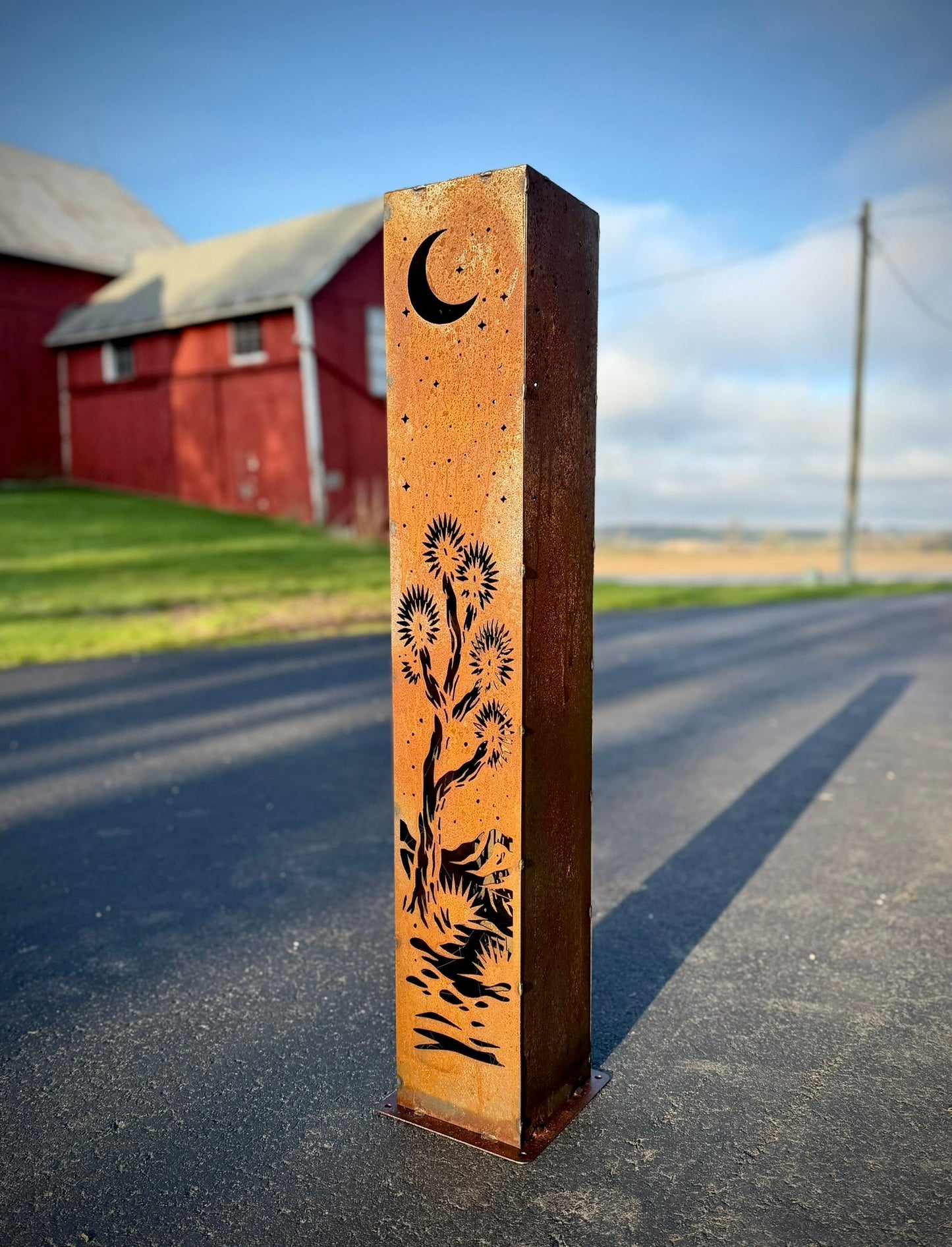 Joshua Moon Luminary Pillar w/ Solar Cap | Multiple Sizes | Steel - arizona metal art - cactus metal - Northern Forge, LLC