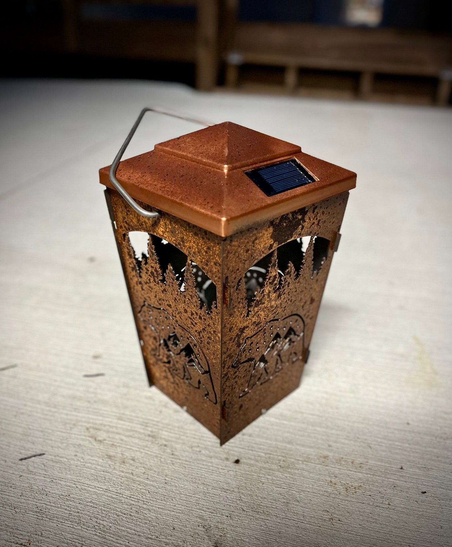 Large Rustic Solar Lantern - Bear | 11 in - bear lantern - bear light - Northern Forge, LLC