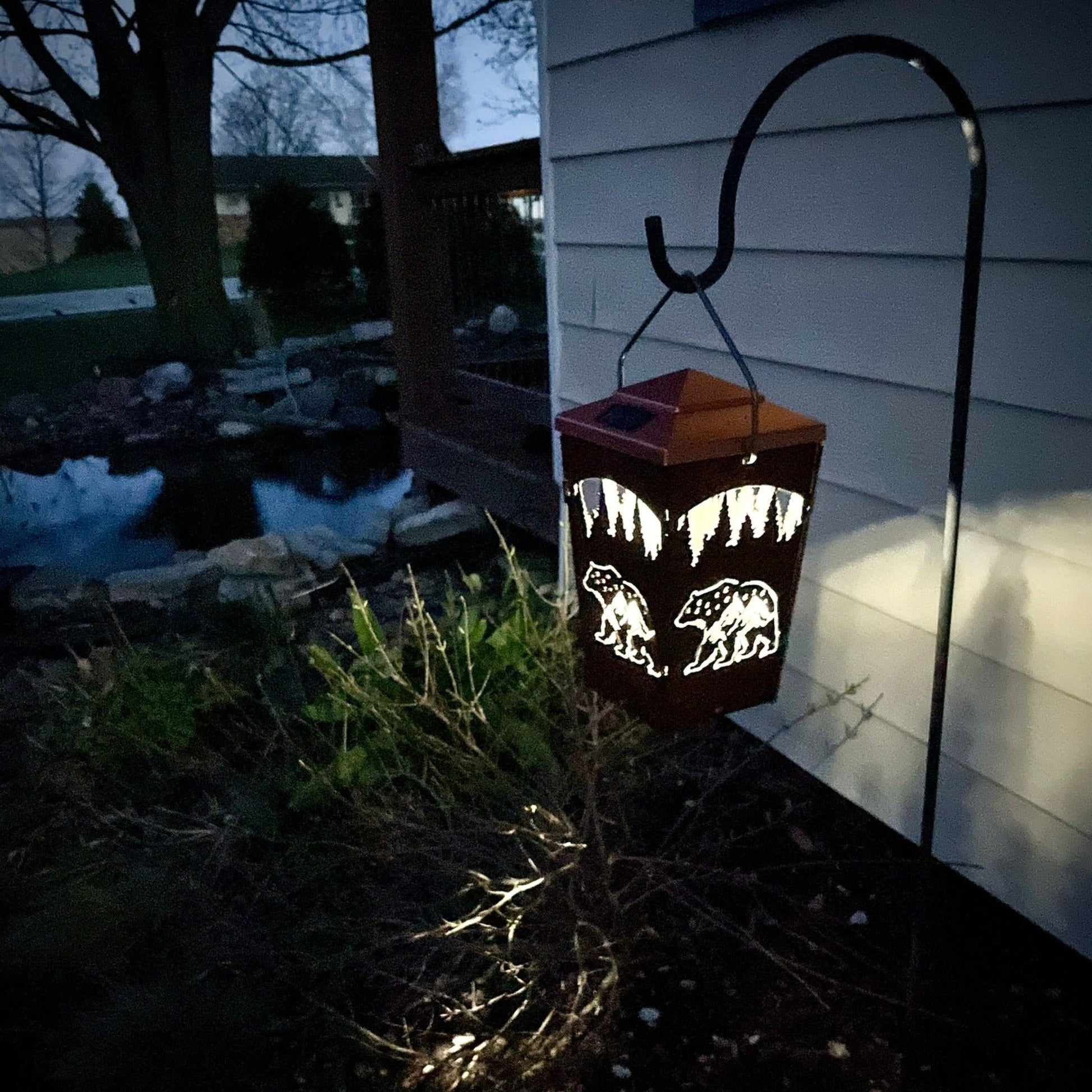 Large Rustic Solar Lantern - Bear | 11 in - bear lantern - bear light - Northern Forge, LLC