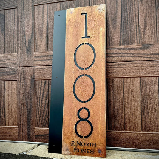 Layered Offset Metal House Address Sign - Vertical - address - house numbers - Northern Forge, LLC
