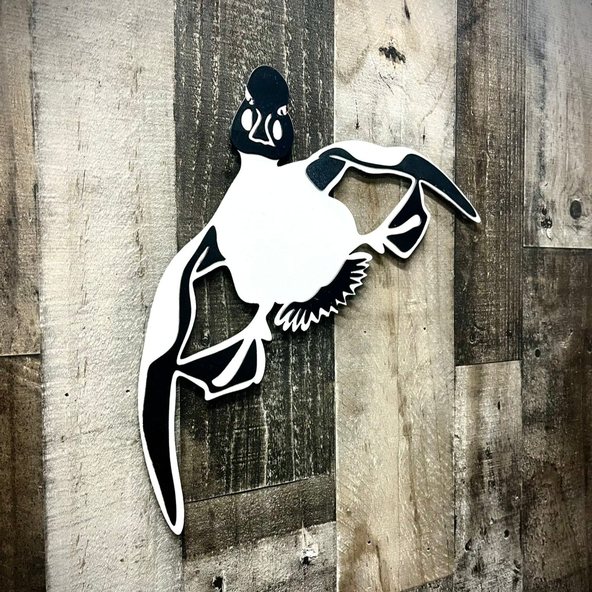 Layered Steel Flying Goldeneye Duck - bluebill wall art - diver duck - Northern Forge, LLC