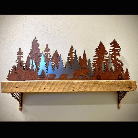 Layered Steel Pine Forest with Bears - bear art - bears and pines - Northern Forge, LLC
