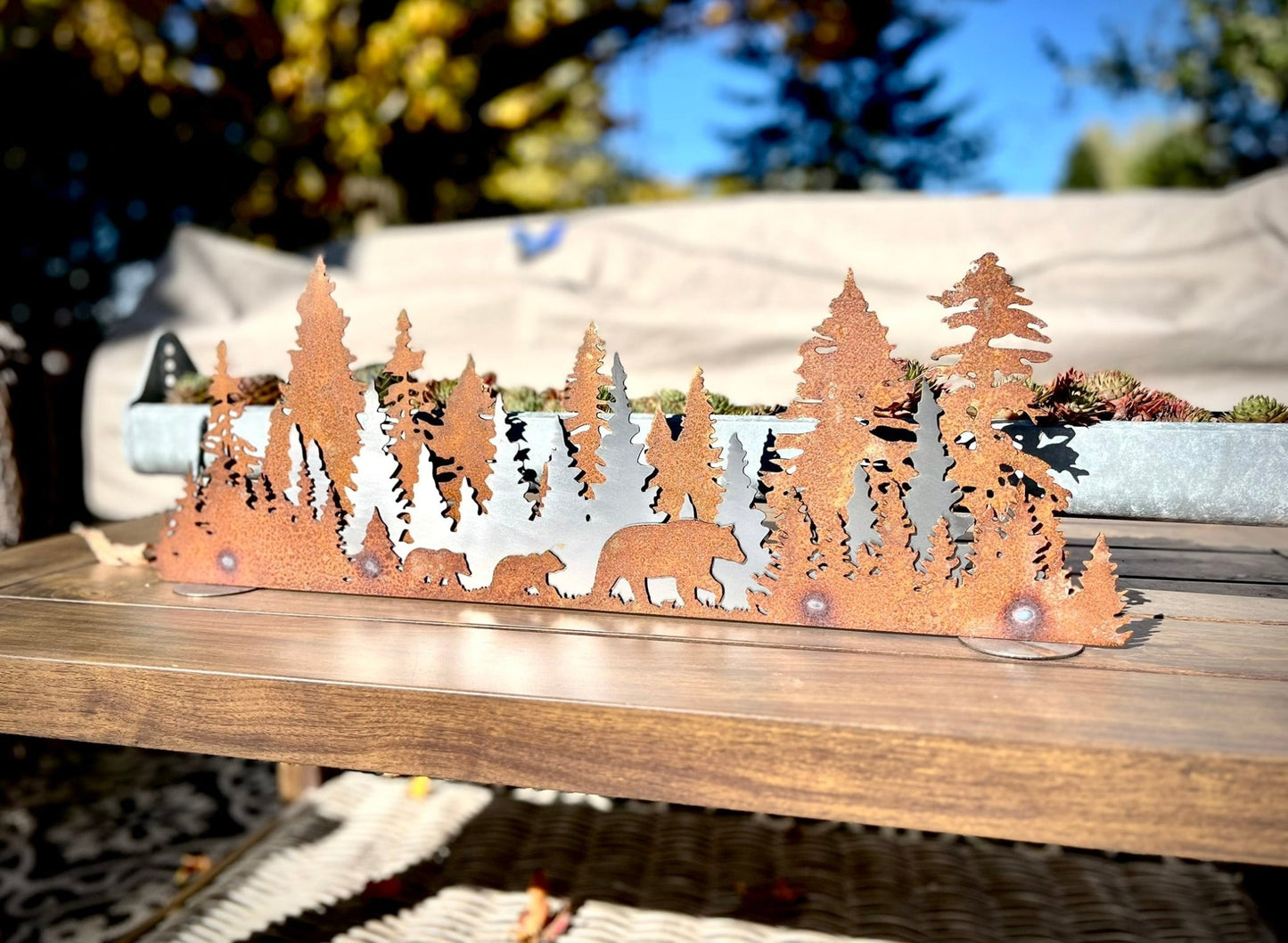 Layered Steel Pine Forest with Bears - bear art - bears and pines - Northern Forge, LLC