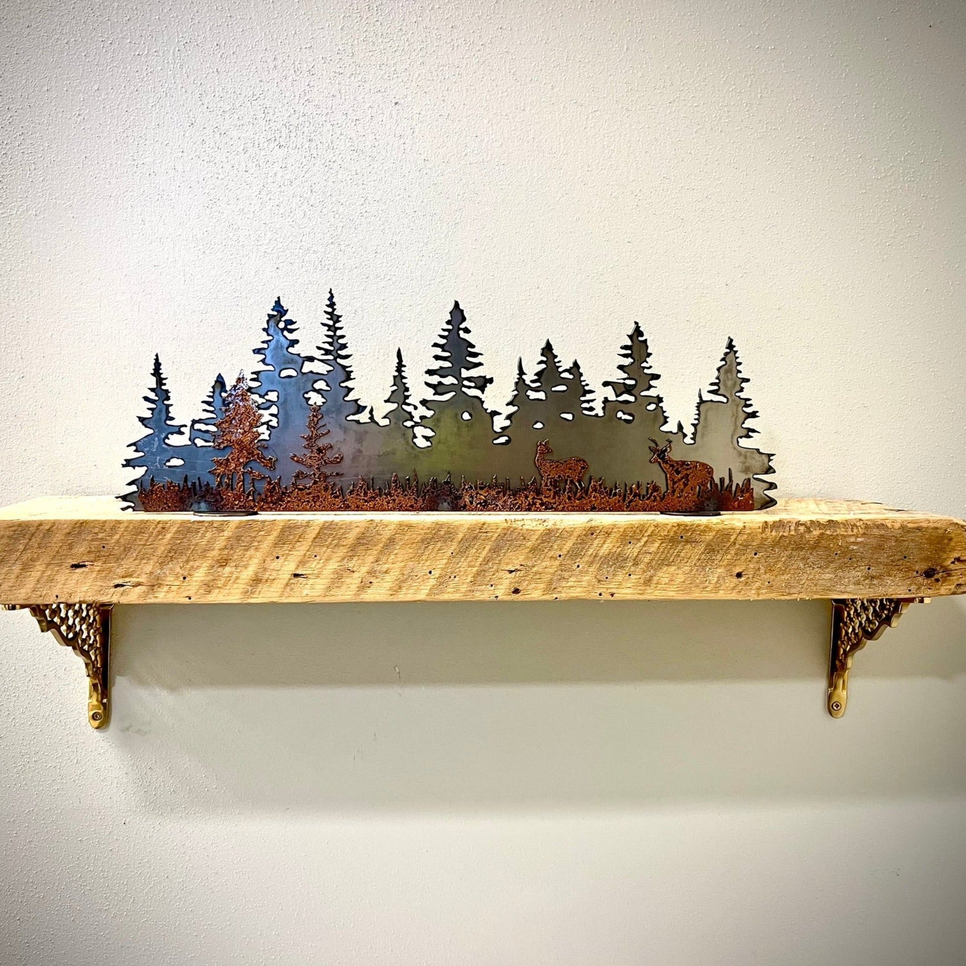 Layered Steel Pine Forest with Deer - home - home decor - Northern Forge, LLC