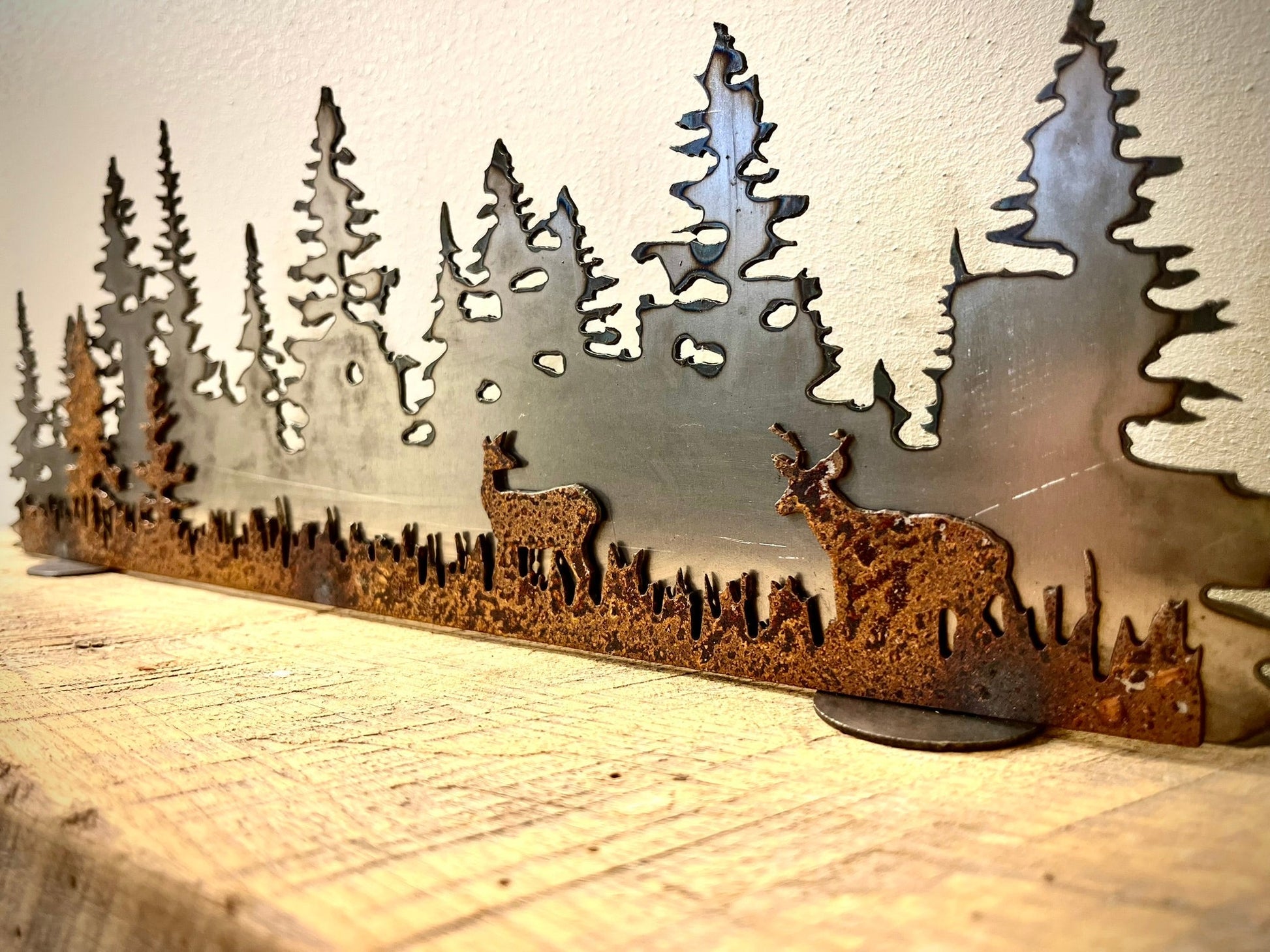 Layered Steel Pine Forest with Deer - home - home decor - Northern Forge, LLC