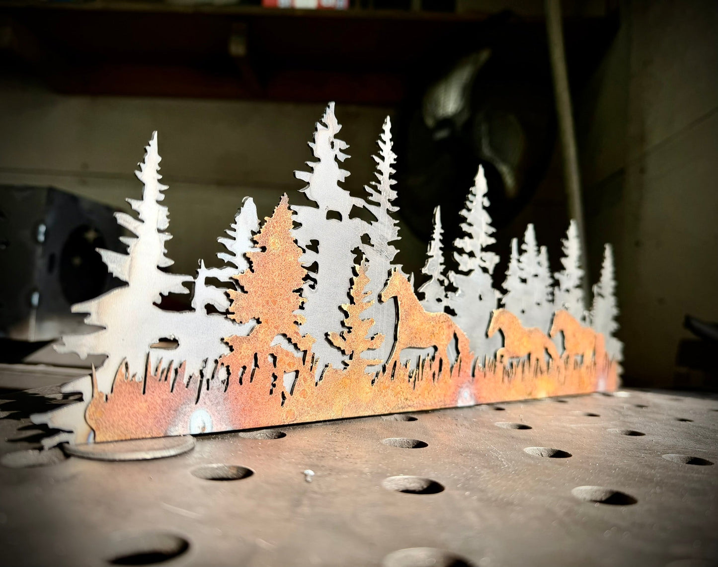 Layered Steel Pine Forest with Horses - home - home decor - Northern Forge, LLC