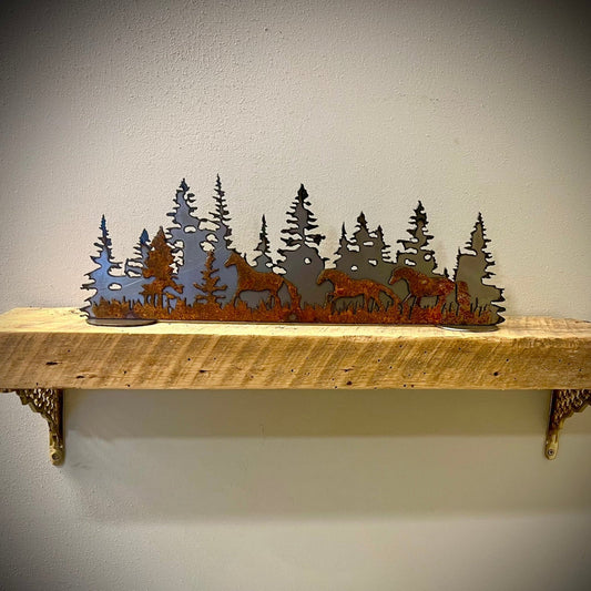 Layered Steel Pine Forest with Horses - home - home decor - Northern Forge, LLC