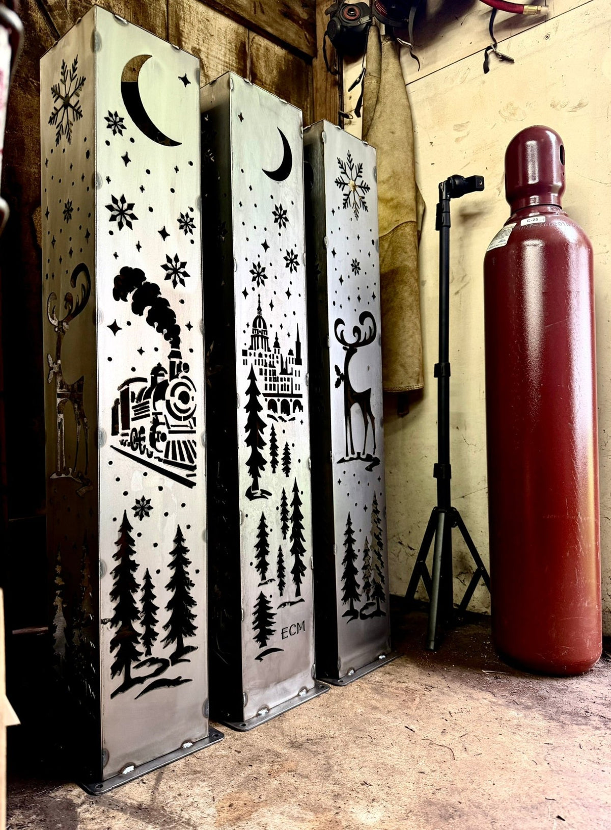 Limited Edition European Christmas Market Solar Pillar - Steel (Corten Available) - christmas - christmas decor - Northern Forge, LLC