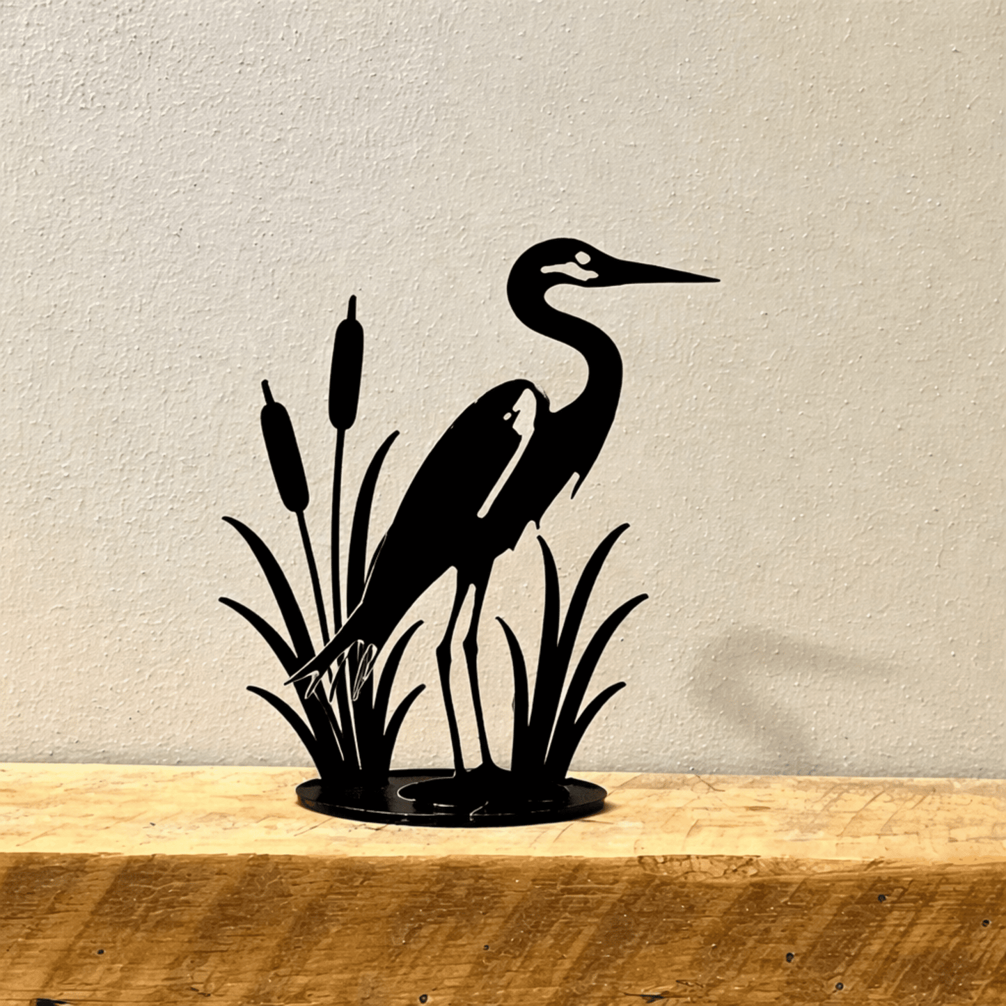 Metal Blue Heron w/ Cattails - Mantel - bird art - bird for mantel - Northern Forge, LLC