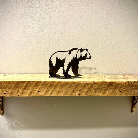 Metal Grizzly Bear Hollow - Mantel - bear decor shelf - bear for shelf - Northern Forge, LLC