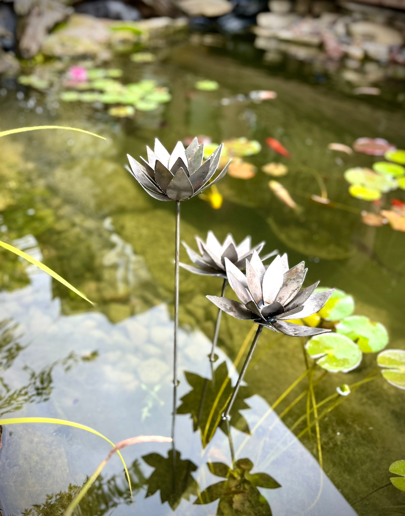 Metal Lotus Flowers - garden - garden art - Northern Forge, LLC