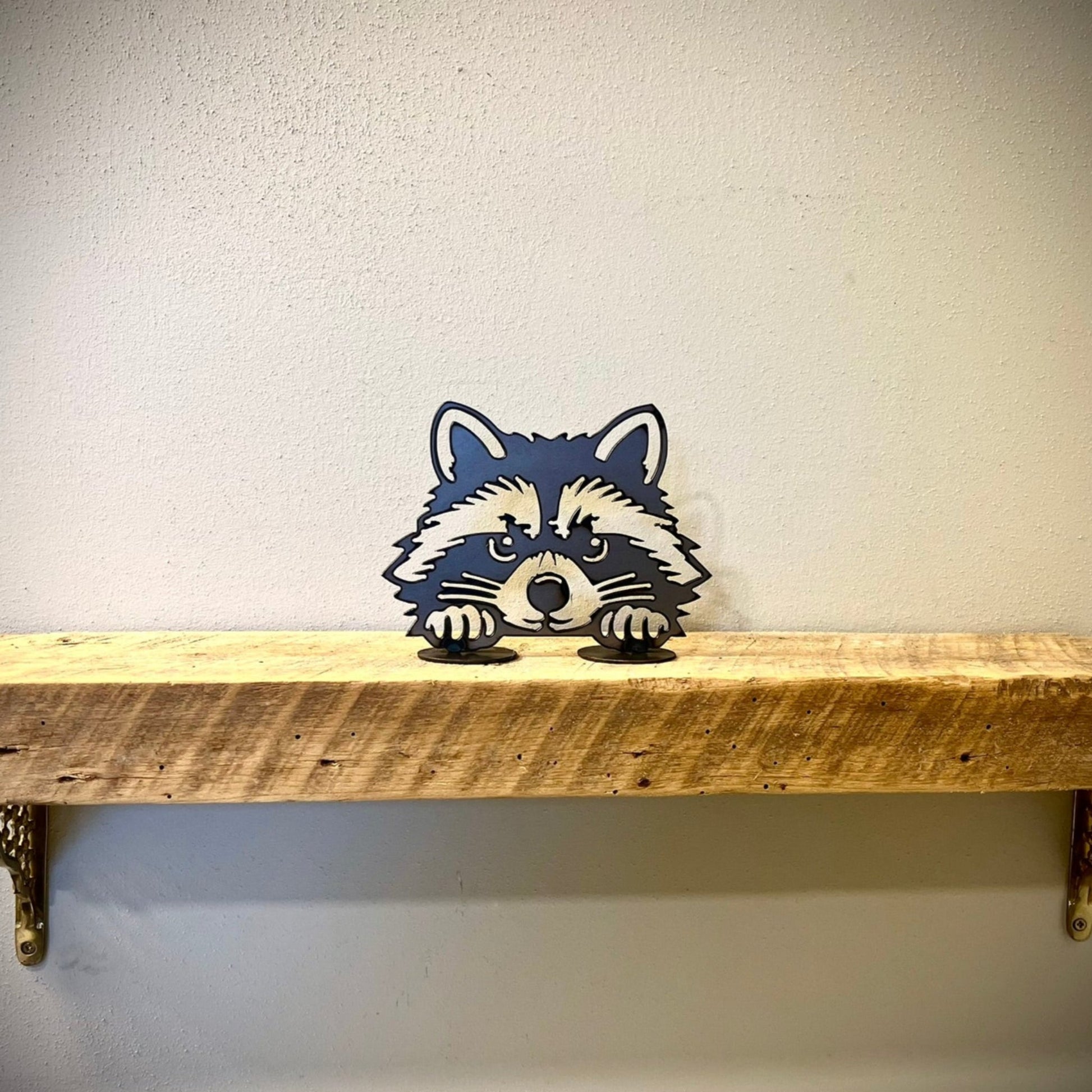 Metal Peaking Raccoon - Mantel - funny raccoon - home - Northern Forge, LLC