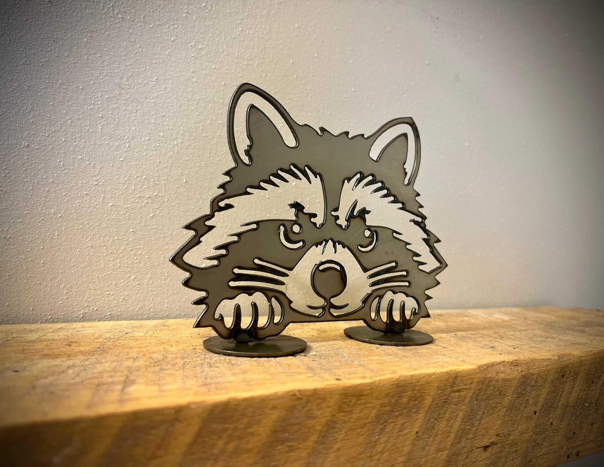 Metal Peaking Raccoon - Mantel - funny raccoon - home - Northern Forge, LLC