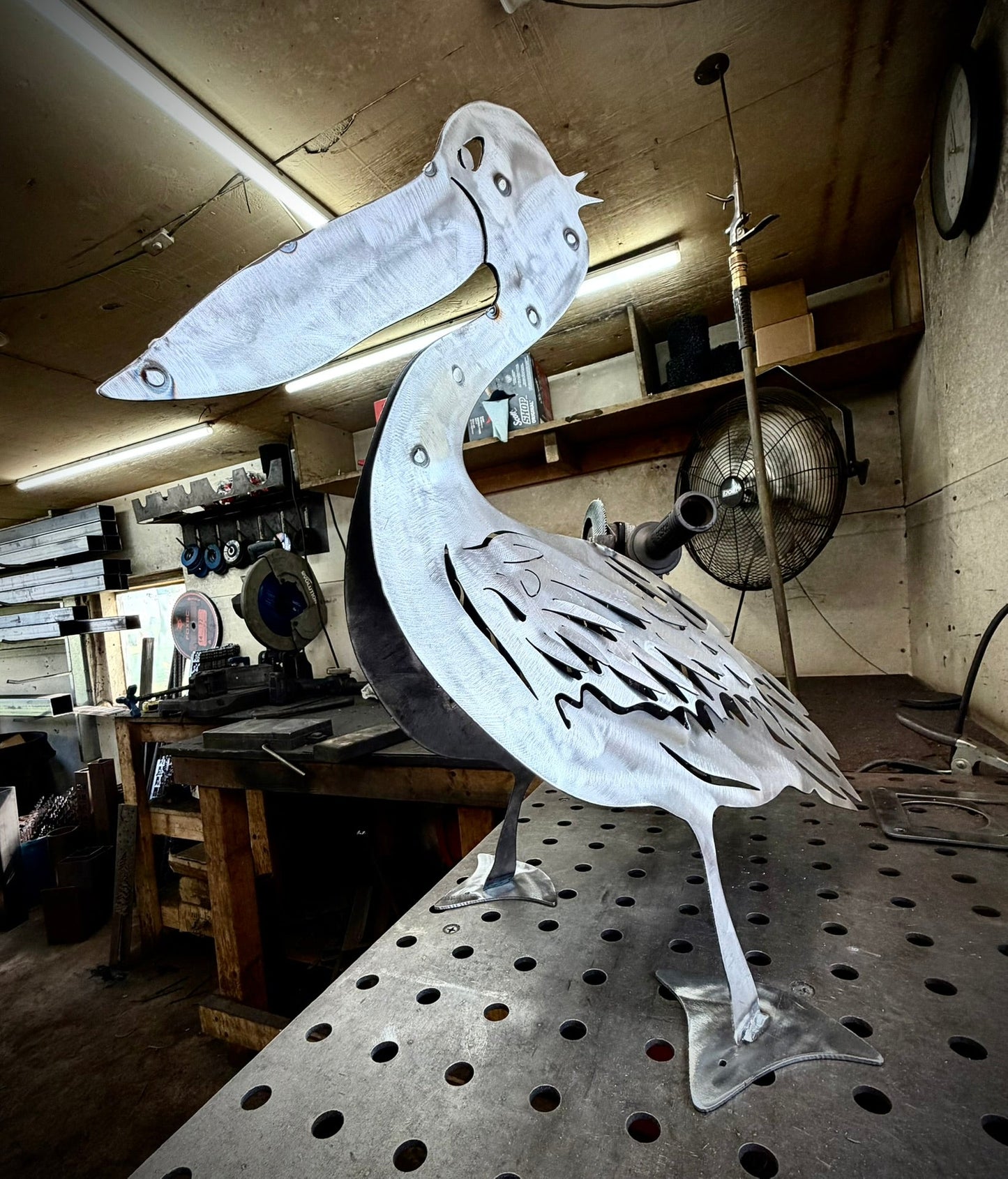 Metal Pelican for Coastal Dock - dock pelican - farm art - Northern Forge, LLC