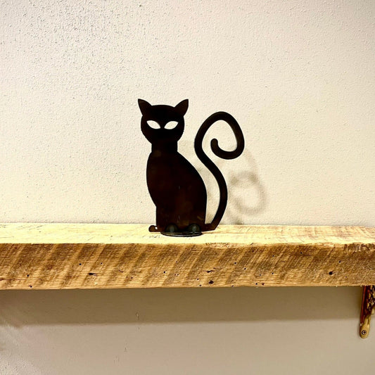 Metal Sitting Cat - Mantel - bird art - bird for mantel - Northern Forge, LLC