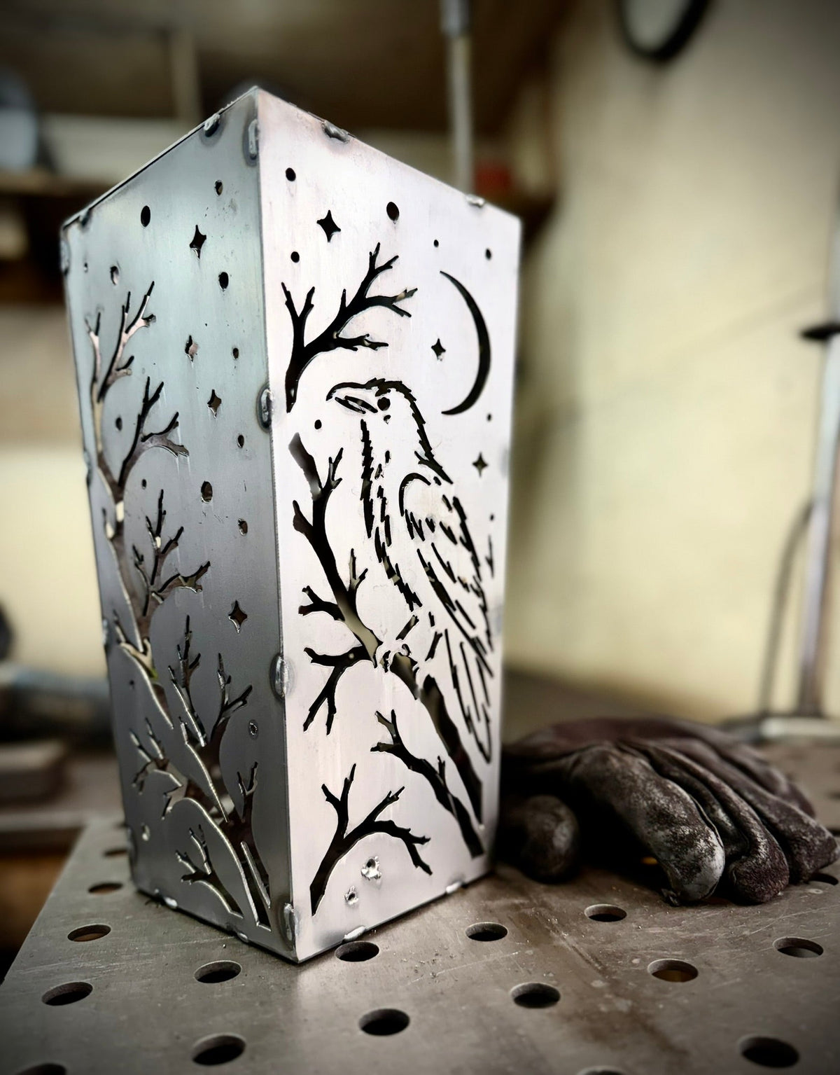 Midnight Raven Hanging Solar Light | 12 in. | Steel Lantern - accent lights - crow solar light - Northern Forge, LLC
