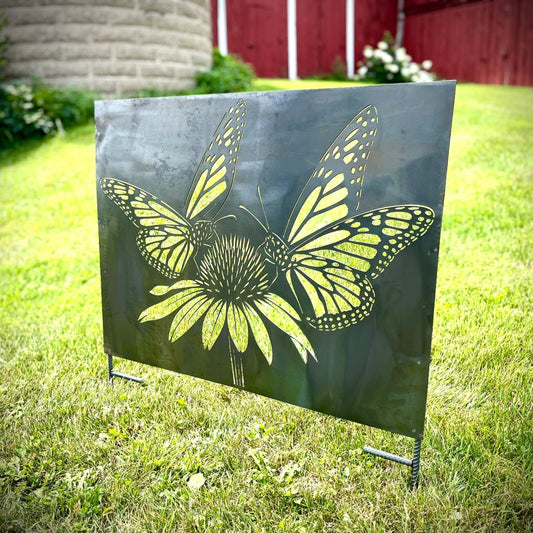 Monarch Coneflower Steel Wall Art | Garden Panel - corten dragonfly - dragonfly garden panel - Northern Forge, LLC