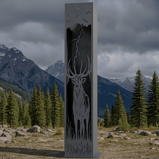 Monarch of the Storm Solar Pillar - Bull Elk - Steel - bugling elk art - bull elk pillar - Northern Forge, LLC