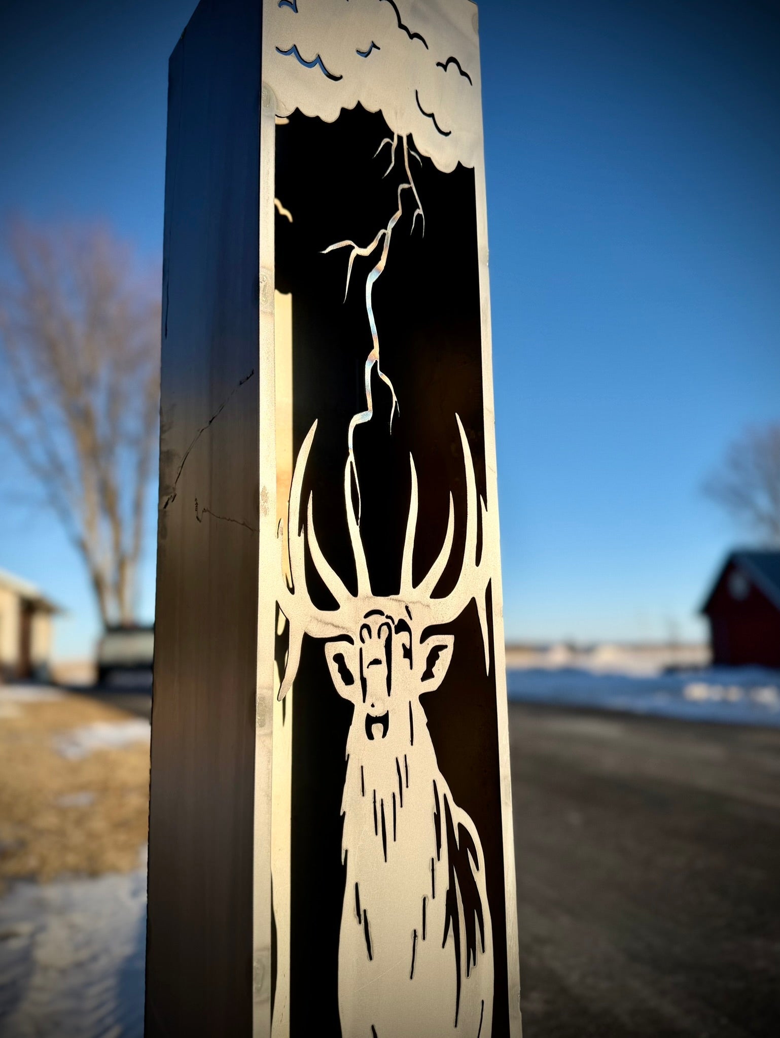 Monarch of the Storm Solar Pillar - Bull Elk - Steel - bugling elk art - bull elk pillar - Northern Forge, LLC
