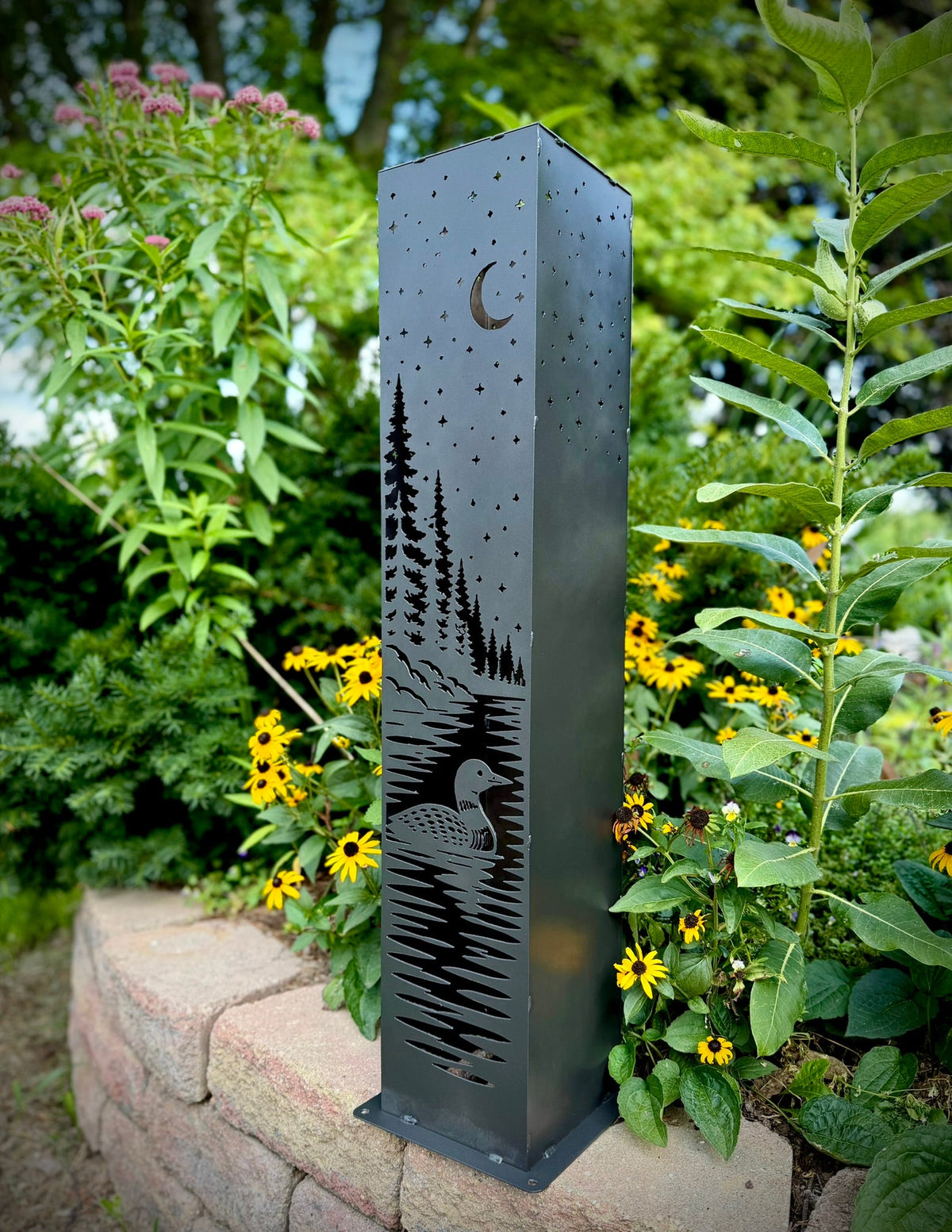 Northern Loon Glow Solar Pillar - Steel - bear pillar - landscape lighting - Northern Forge, LLC