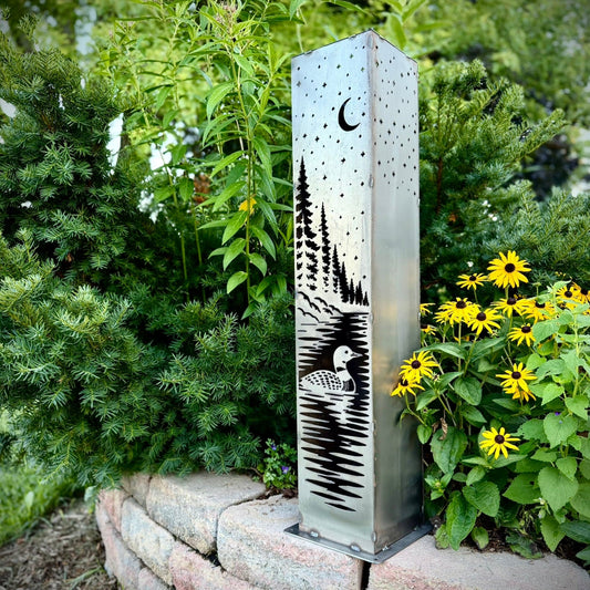 Northern Loon Glow Solar Pillar - Steel - bear pillar - landscape lighting - Northern Forge, LLC