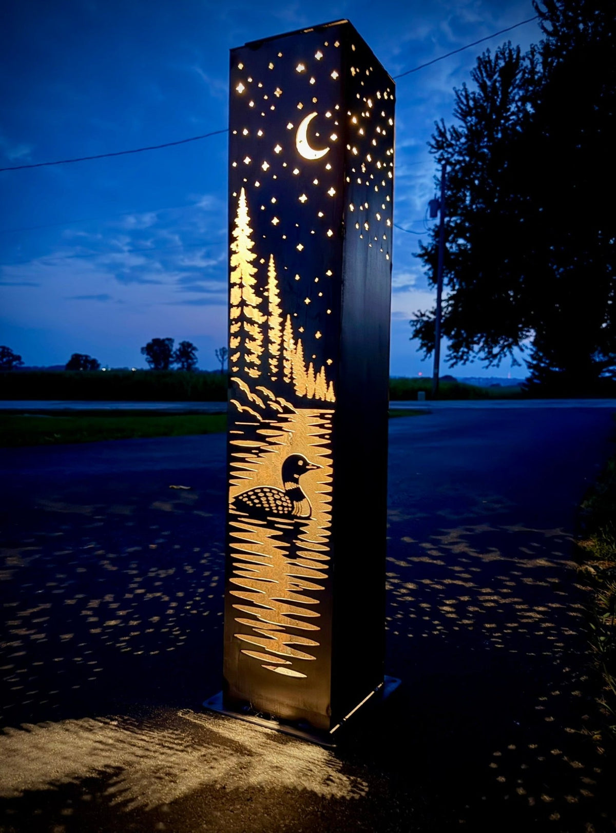 Northern Loon Glow Solar Pillar - Steel - bear pillar - landscape lighting - Northern Forge, LLC