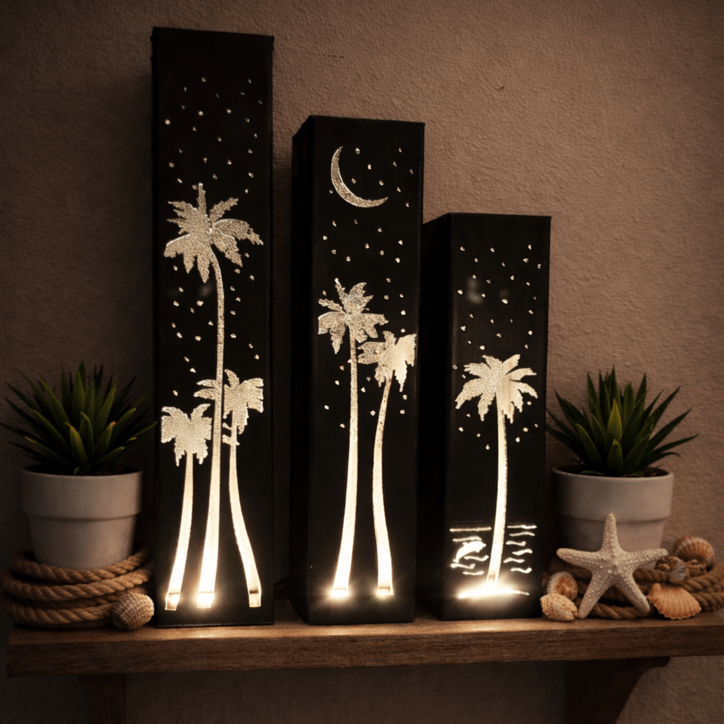 Palm Trees Under the Stars Indoor Luminary | Multiple Sizes - air bnb decor - beach air bnb decor - Northern Forge, LLC
