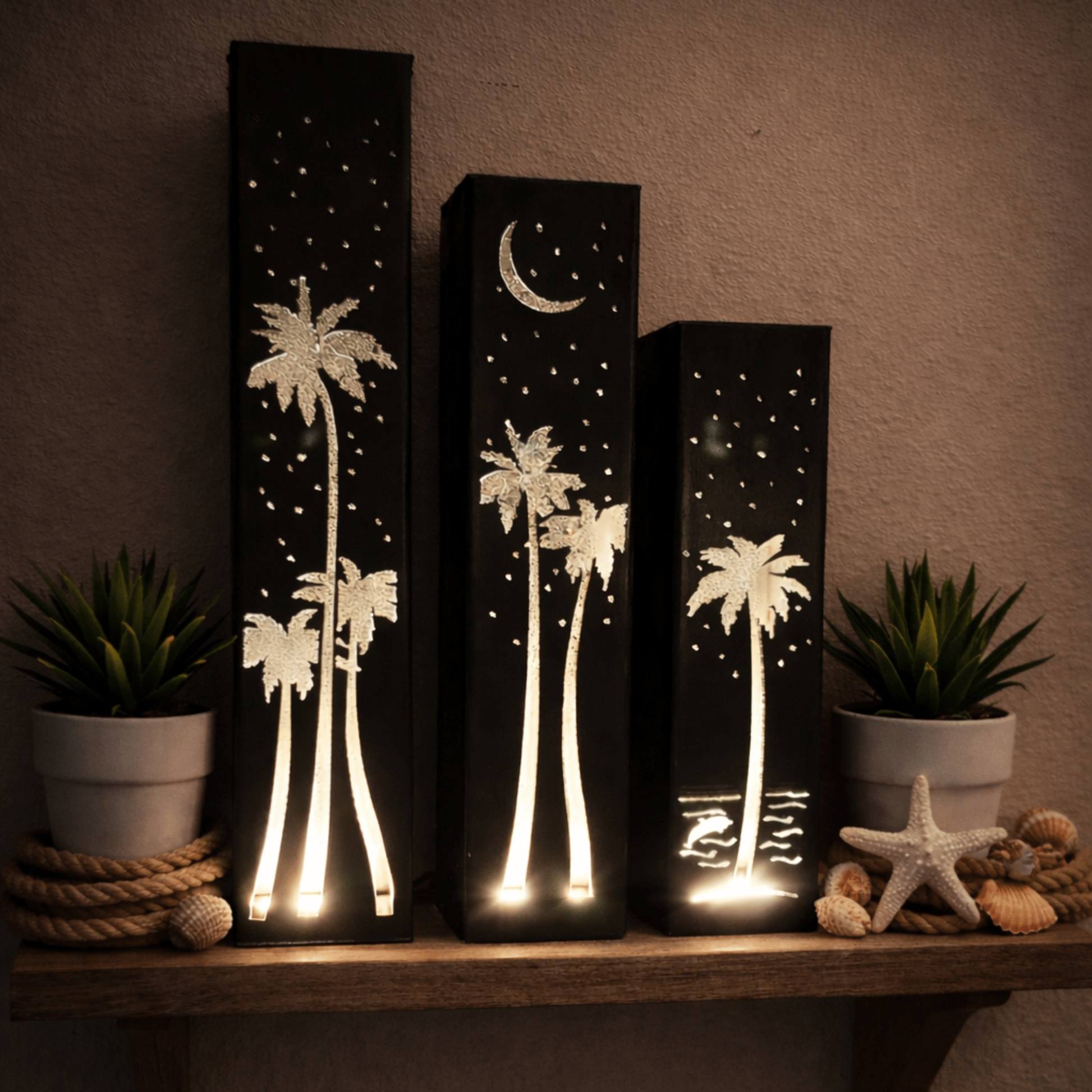 Palm Trees Under the Stars Indoor Luminary | Multiple Sizes - air bnb decor - beach air bnb decor - Northern Forge, LLC