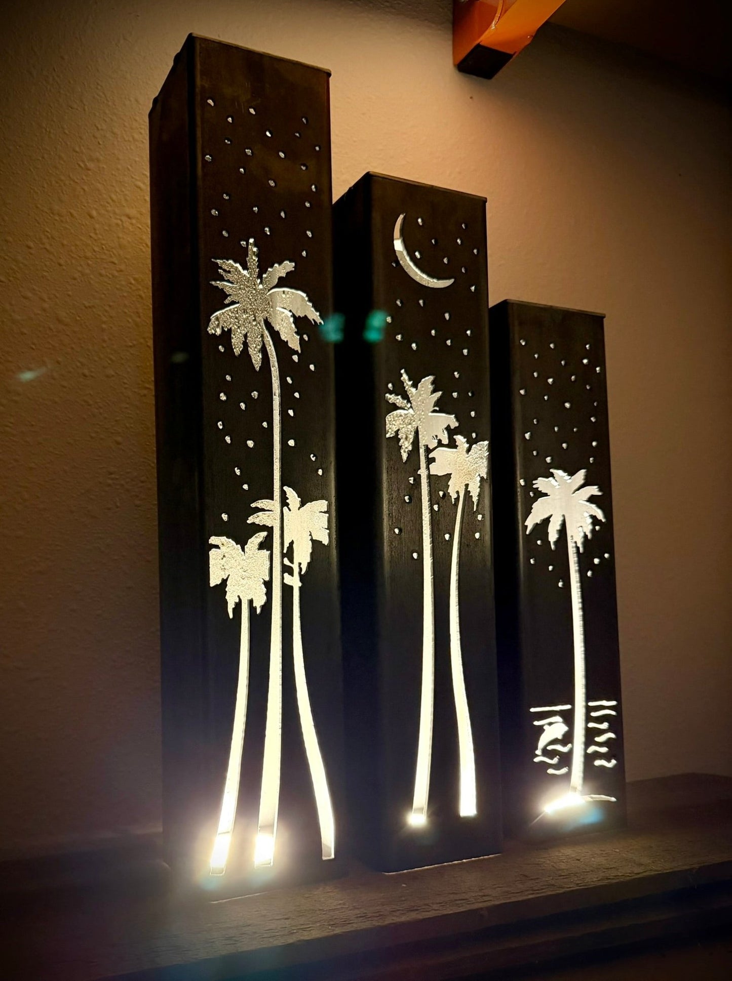 Palm Trees Under the Stars Indoor Luminary | Multiple Sizes - air bnb decor - beach air bnb decor - Northern Forge, LLC