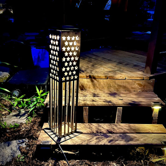 Patriotic Steel Solar Luminary Pillar | XL | Multiple Sizes - 4th of july lights - 4th of july solar light - Northern Forge, LLC