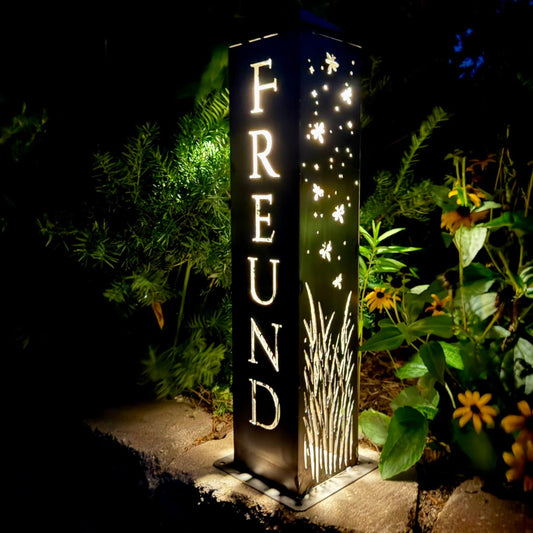 Personalized Fireflies Solar Pillar Light - Steel - address - address light - Northern Forge, LLC