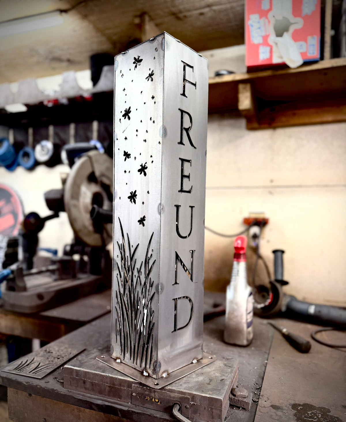 Personalized Fireflies Solar Pillar Light - Steel - address - address light - Northern Forge, LLC